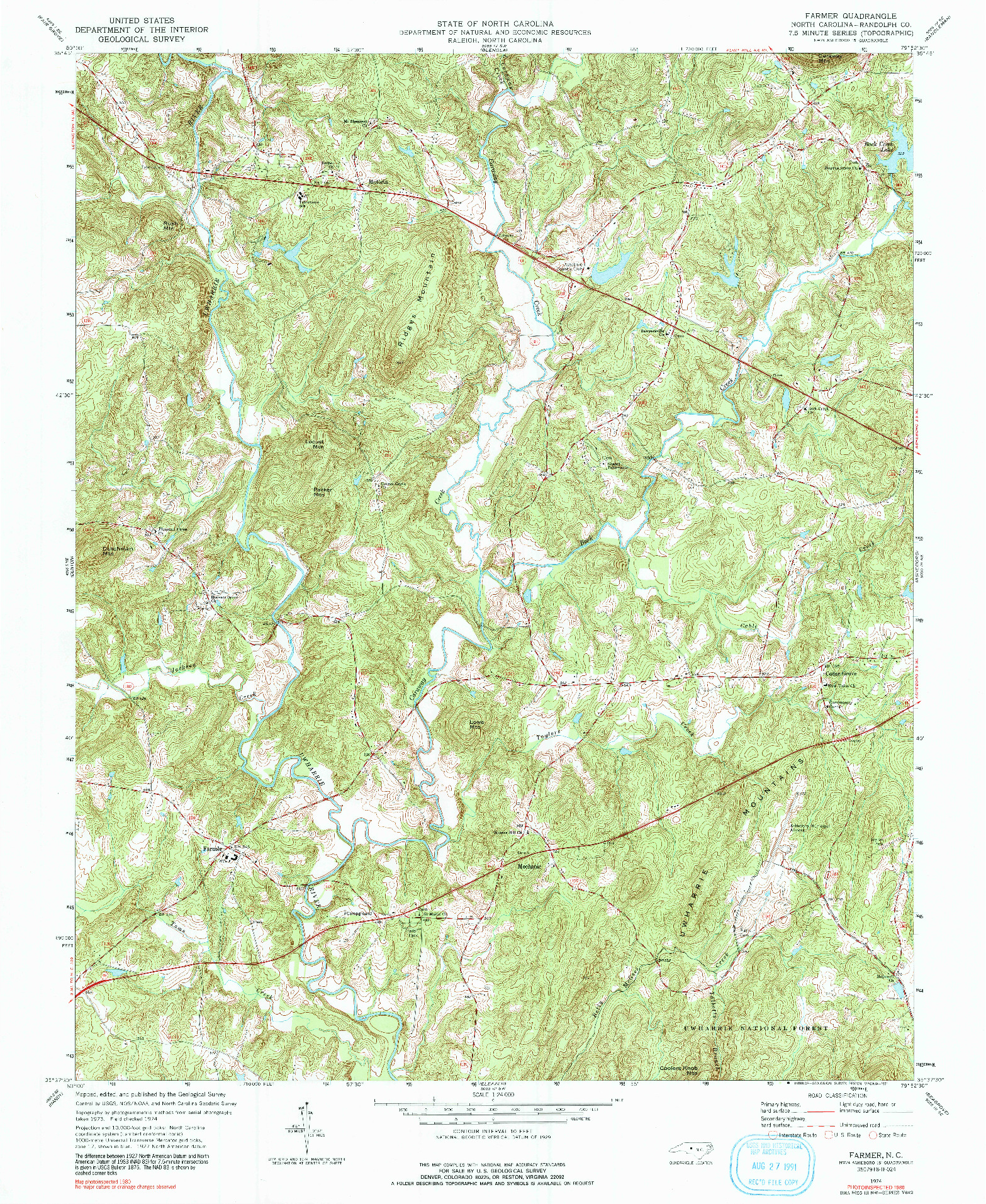 USGS 1:24000-SCALE QUADRANGLE FOR FARMER, NC 1974