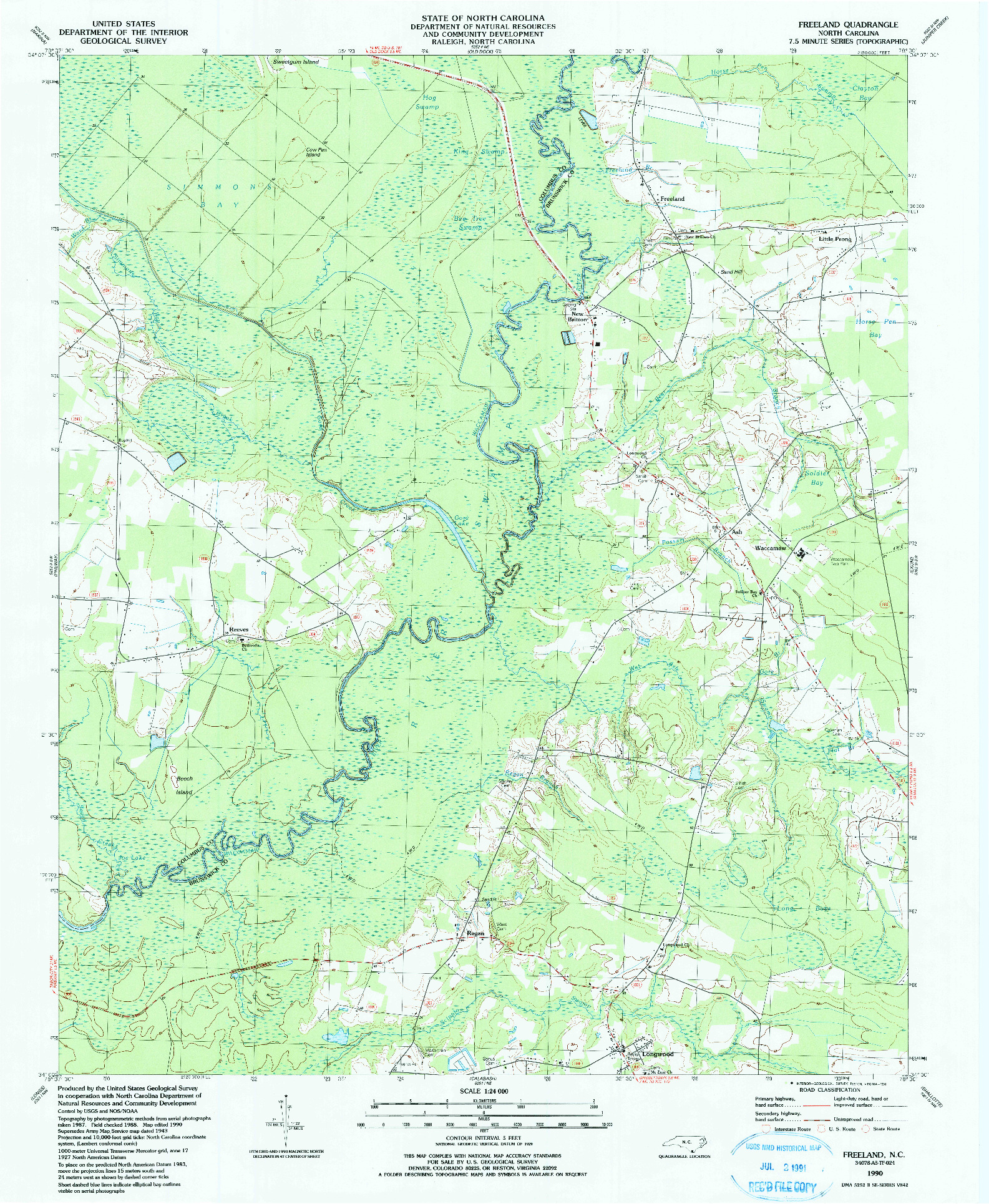 USGS 1:24000-SCALE QUADRANGLE FOR FREELAND, NC 1990