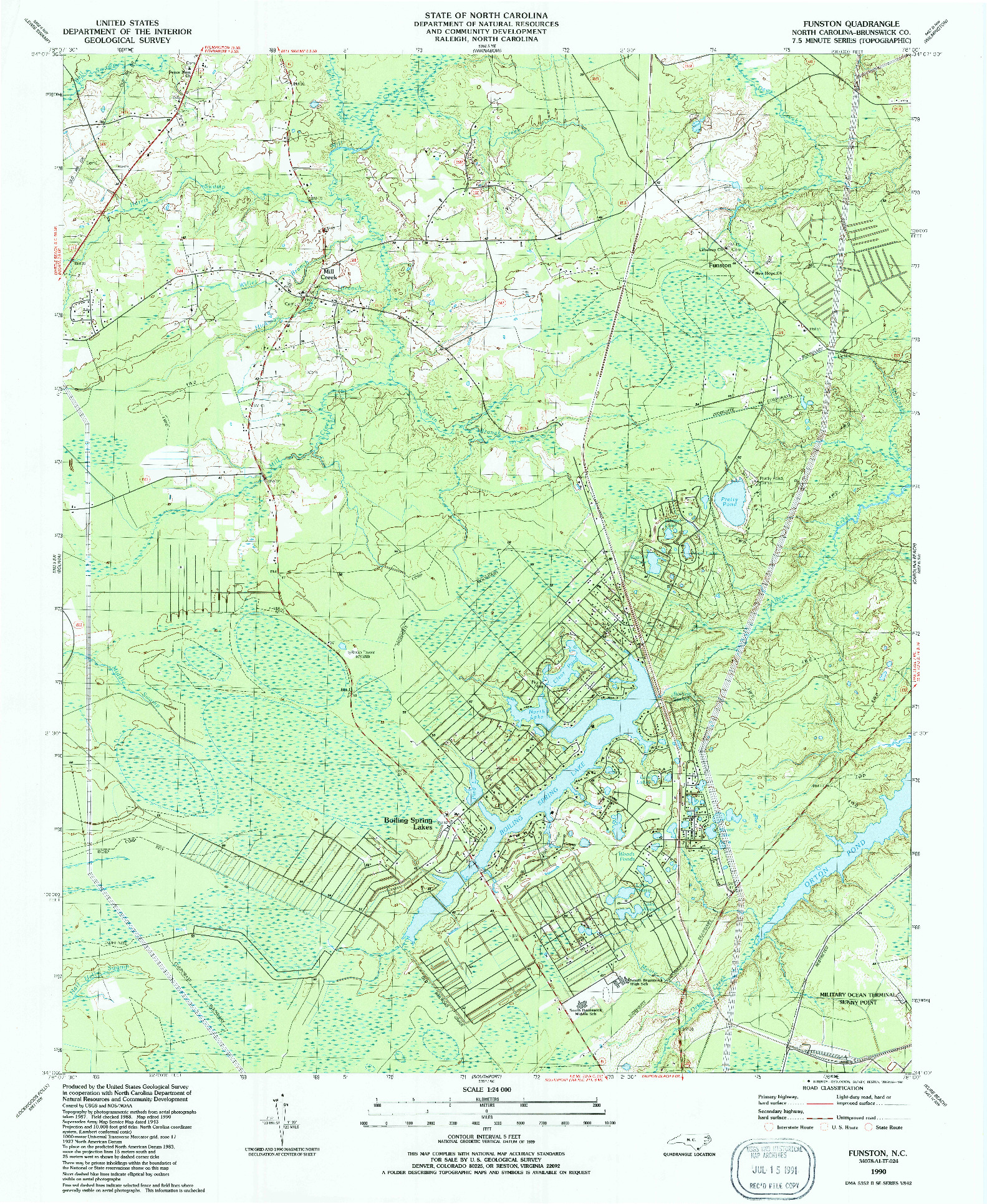 USGS 1:24000-SCALE QUADRANGLE FOR FUNSTON, NC 1990