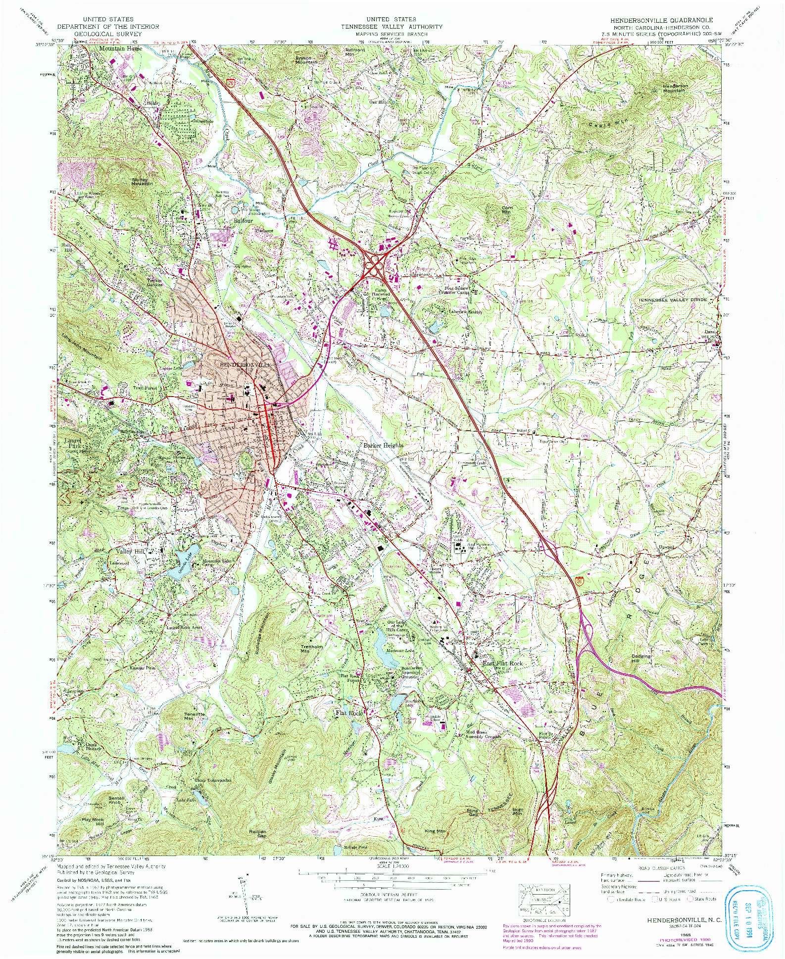 USGS 1:24000-SCALE QUADRANGLE FOR HENDERSONVILLE, NC 1965