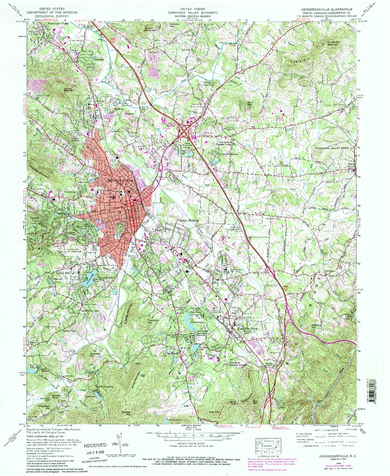 USGS 1:24000-SCALE QUADRANGLE FOR HENDERSONVILLE, NC 1965