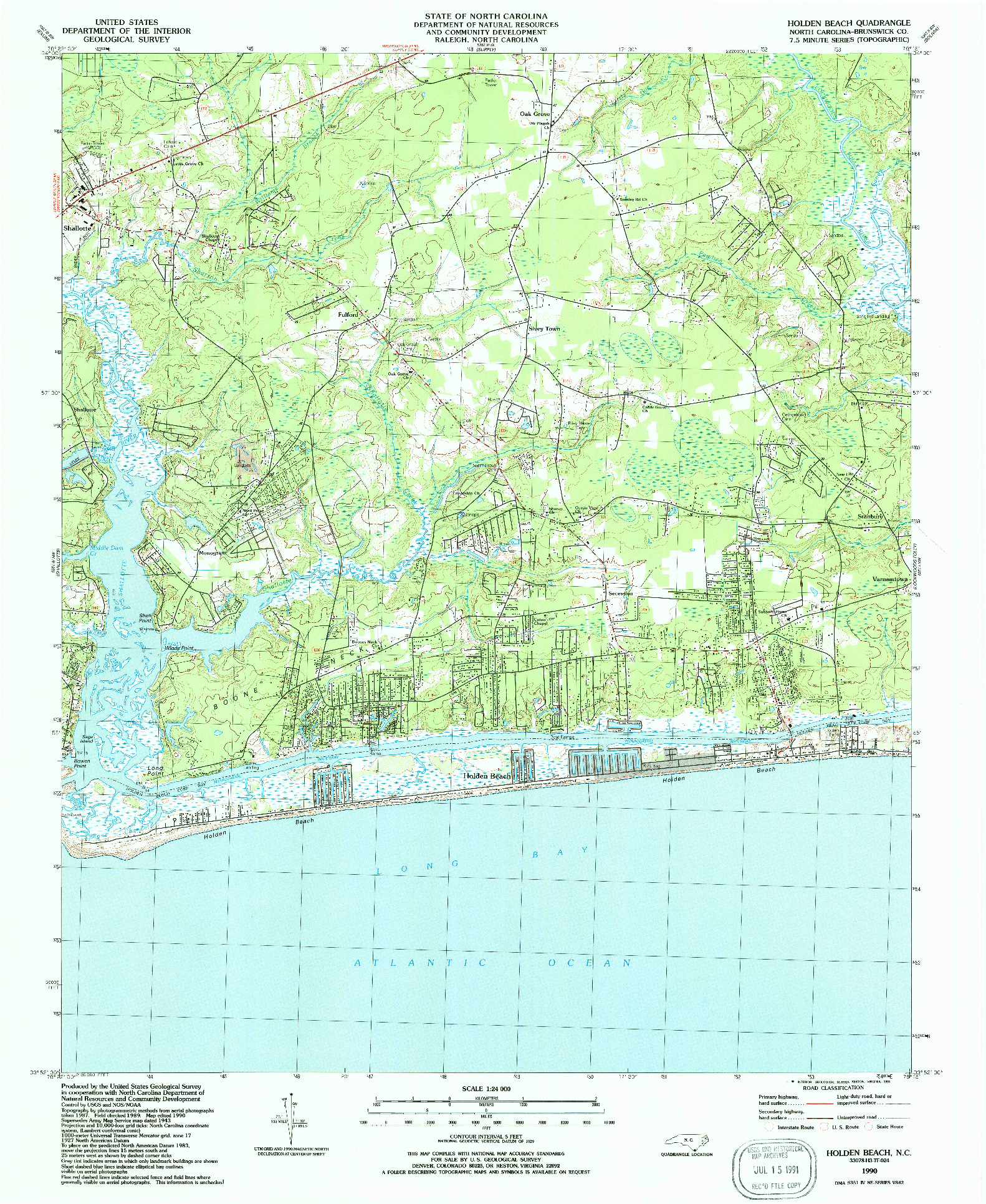 USGS 1:24000-SCALE QUADRANGLE FOR HOLDEN BEACH, NC 1990