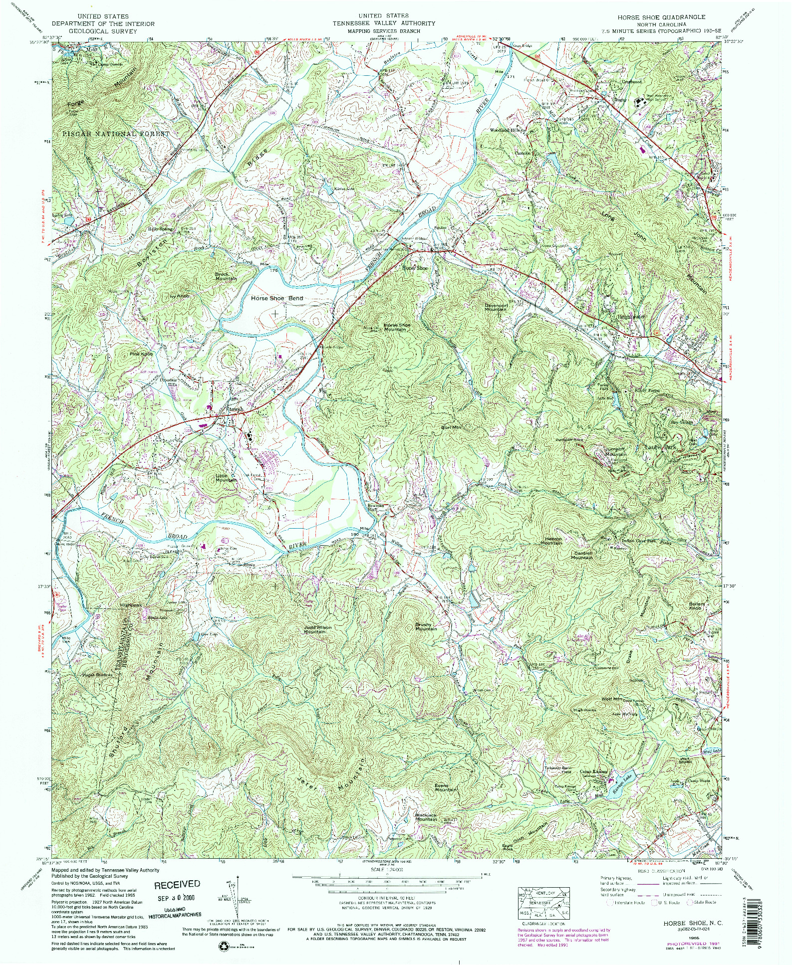 USGS 1:24000-SCALE QUADRANGLE FOR HORSE SHOE, NC 1965