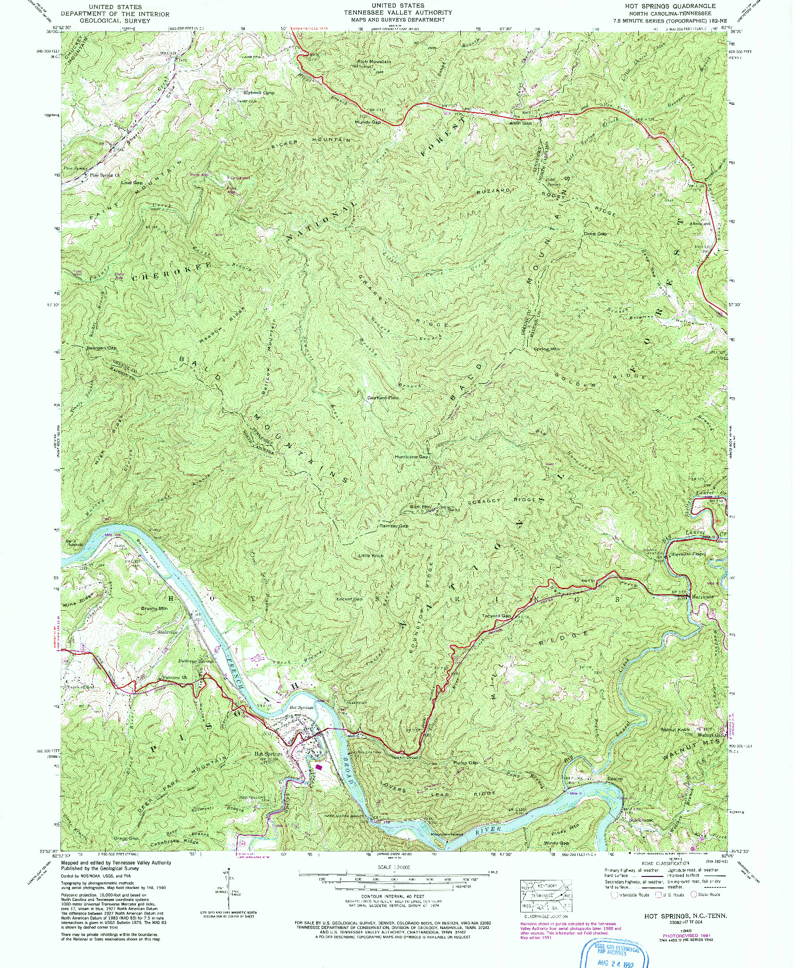 USGS 1:24000-SCALE QUADRANGLE FOR HOT SPRINGS, NC 1940