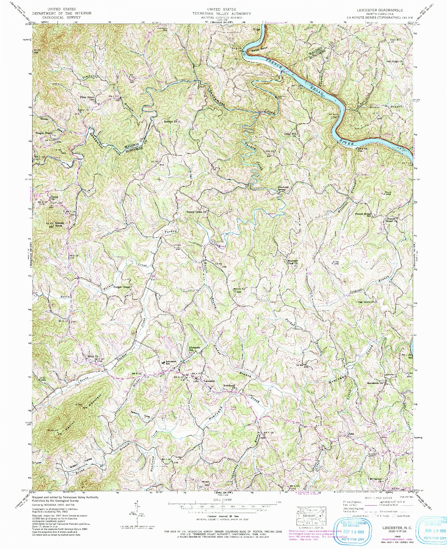 USGS 1:24000-SCALE QUADRANGLE FOR LEICESTER, NC 1942