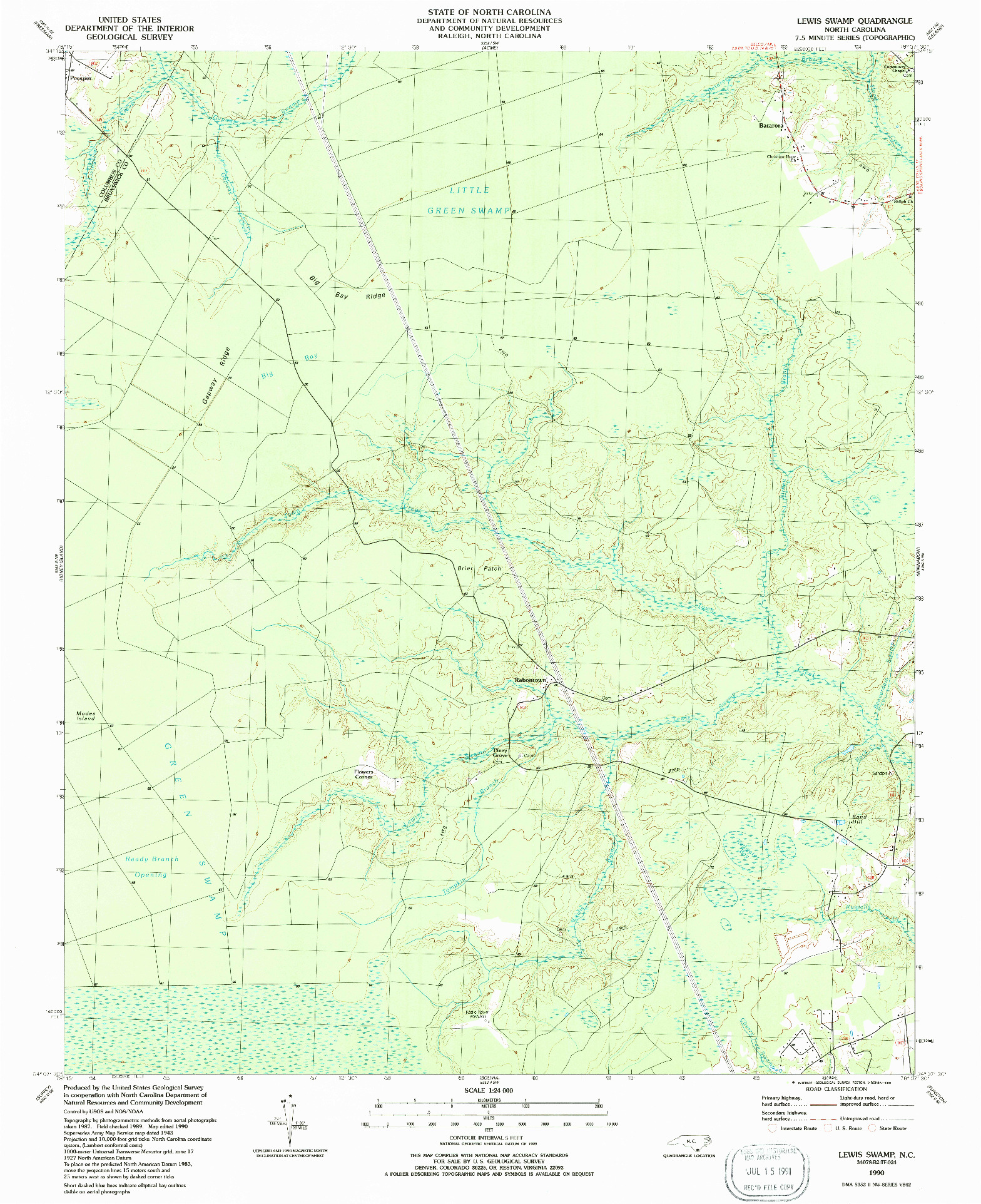 USGS 1:24000-SCALE QUADRANGLE FOR LEWIS SWAMP, NC 1990