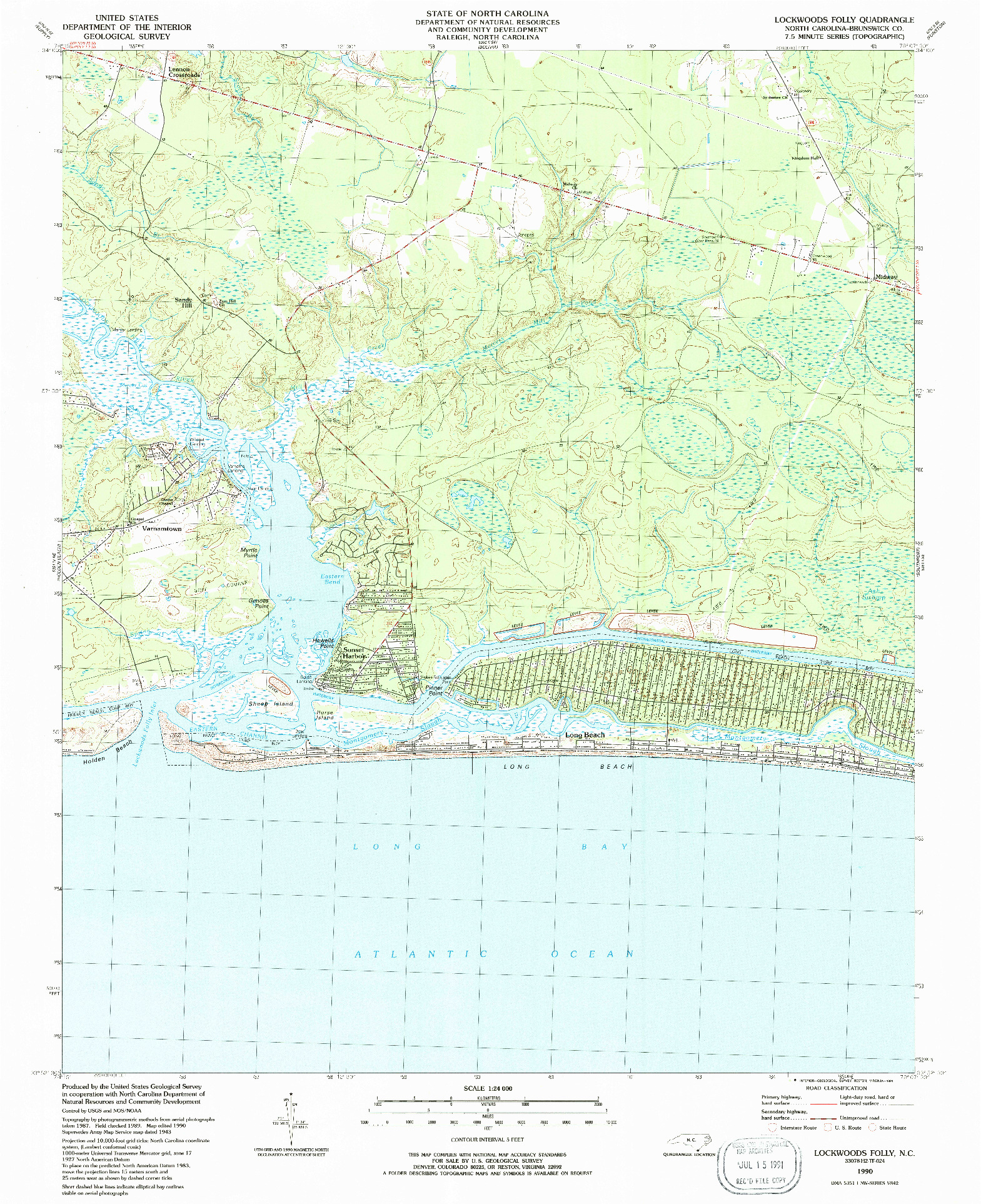 USGS 1:24000-SCALE QUADRANGLE FOR LOCKWOODS FOLLY, NC 1990