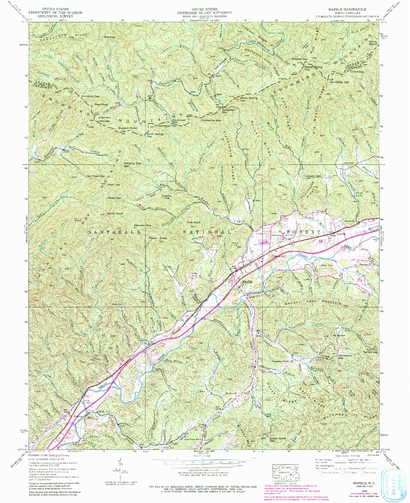 USGS 1:24000-SCALE QUADRANGLE FOR MARBLE, NC 1938