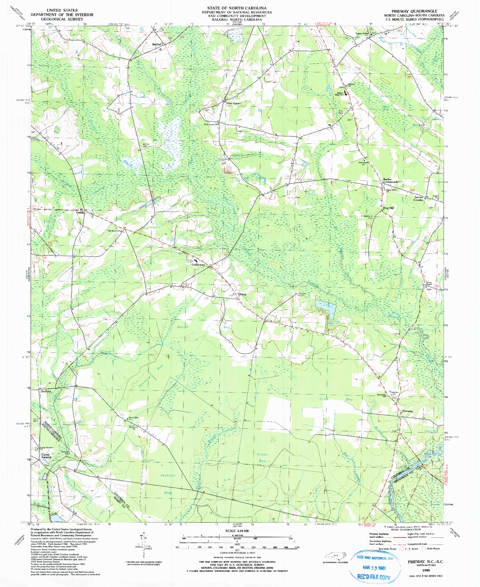 USGS 1:24000-SCALE QUADRANGLE FOR PIREWAY, NC 1990