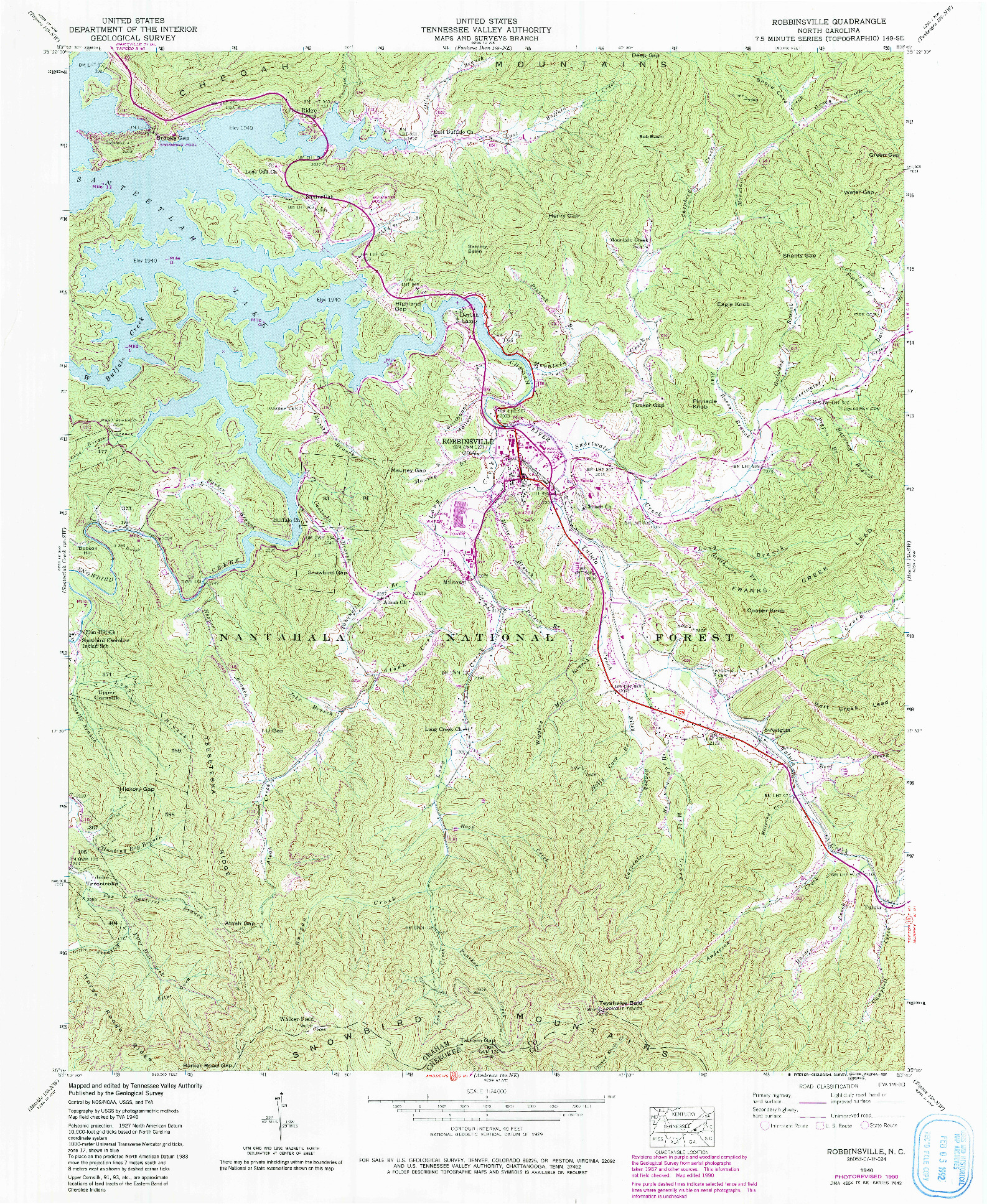 USGS 1:24000-SCALE QUADRANGLE FOR ROBBINSVILLE, NC 1940