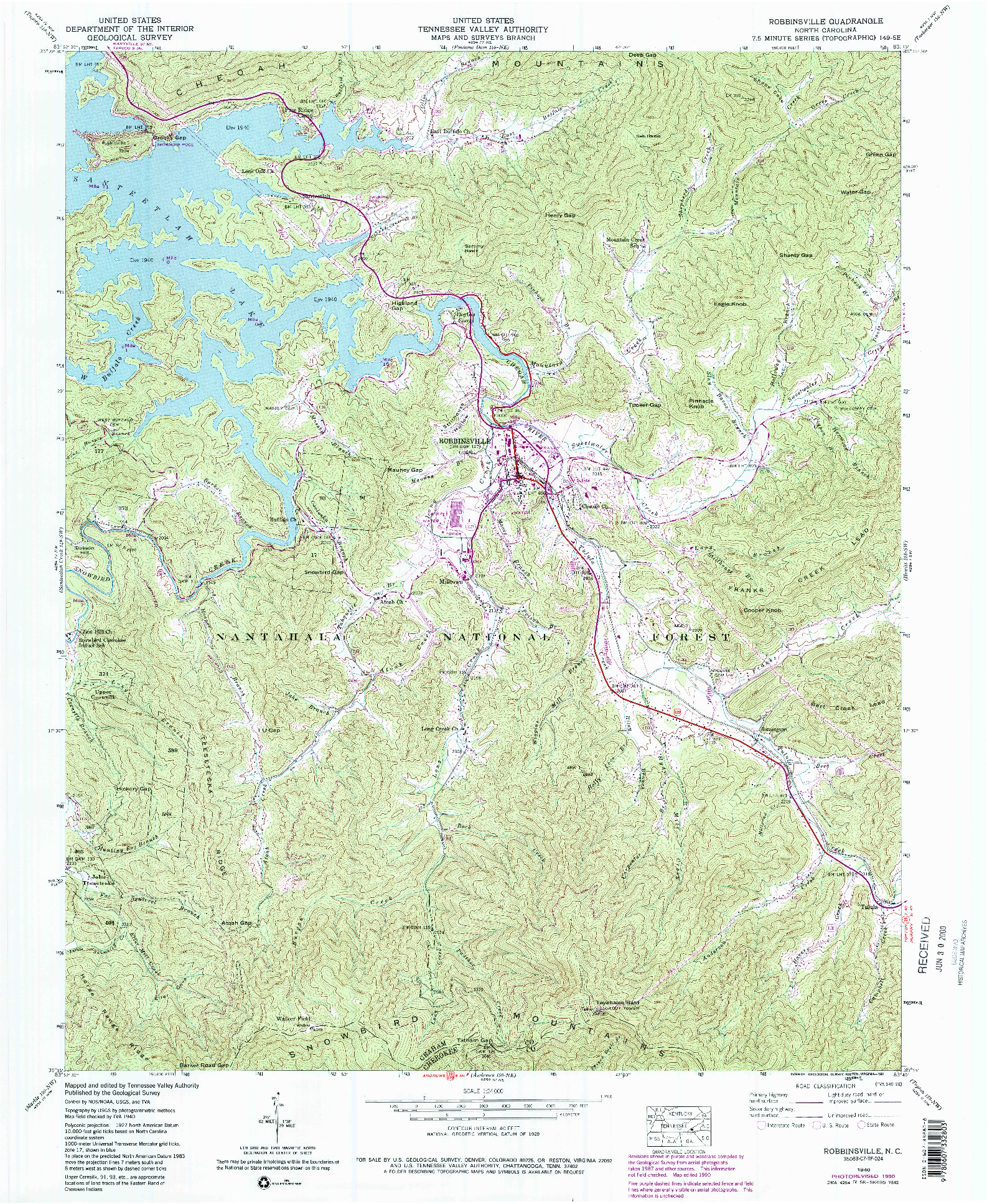 USGS 1:24000-SCALE QUADRANGLE FOR ROBBINSVILLE, NC 1940