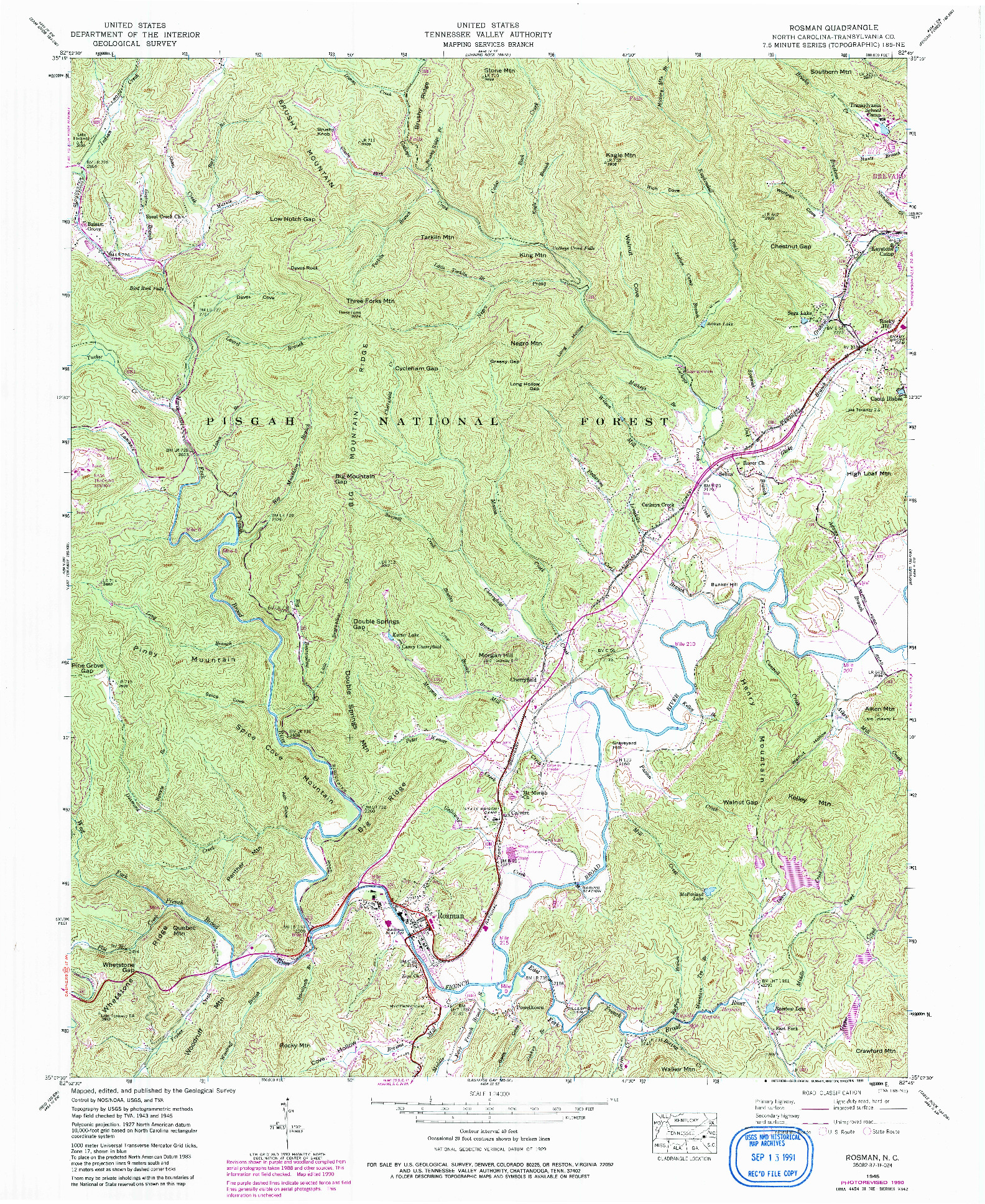 USGS 1:24000-SCALE QUADRANGLE FOR ROSMAN, NC 1945