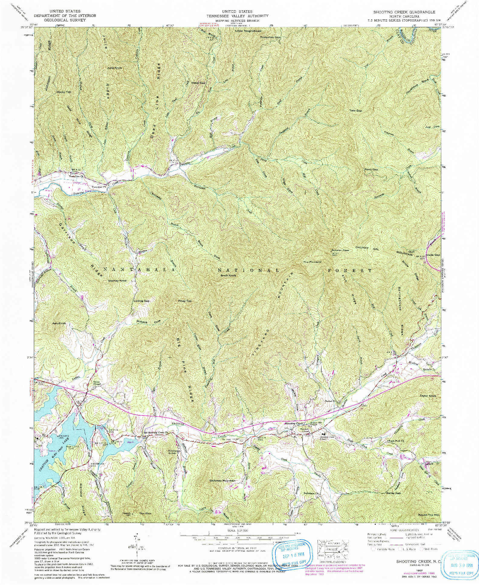 USGS 1:24000-SCALE QUADRANGLE FOR SHOOTING CREEK, NC 1957