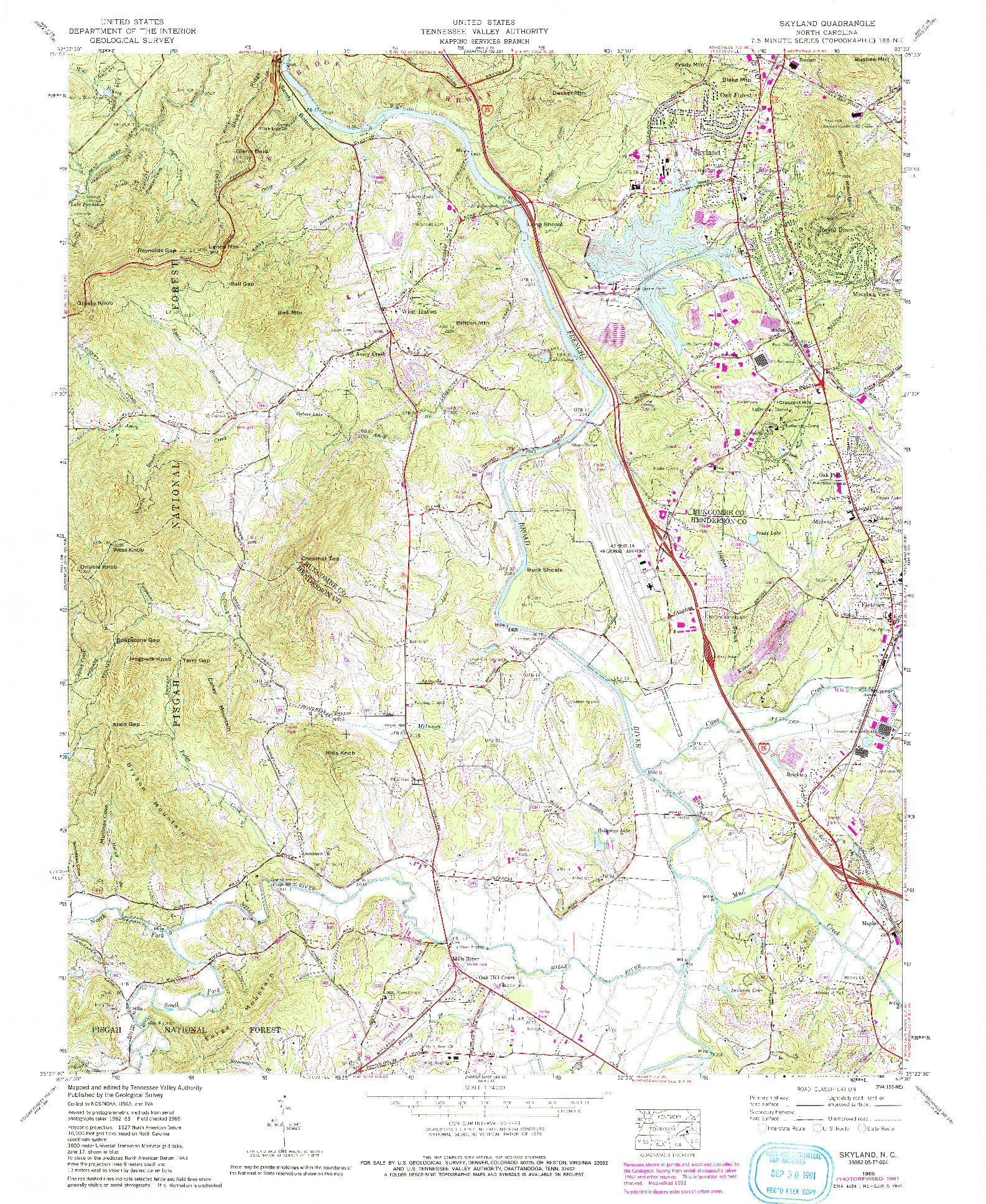 USGS 1:24000-SCALE QUADRANGLE FOR SKYLAND, NC 1965