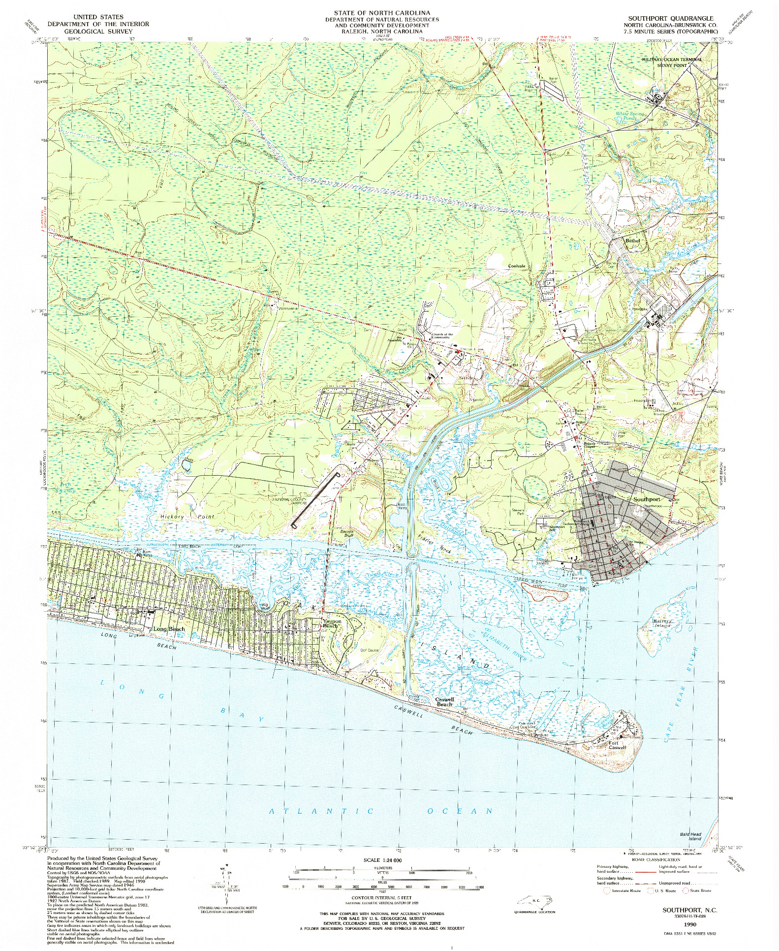 USGS 1:24000-SCALE QUADRANGLE FOR SOUTHPORT, NC 1990