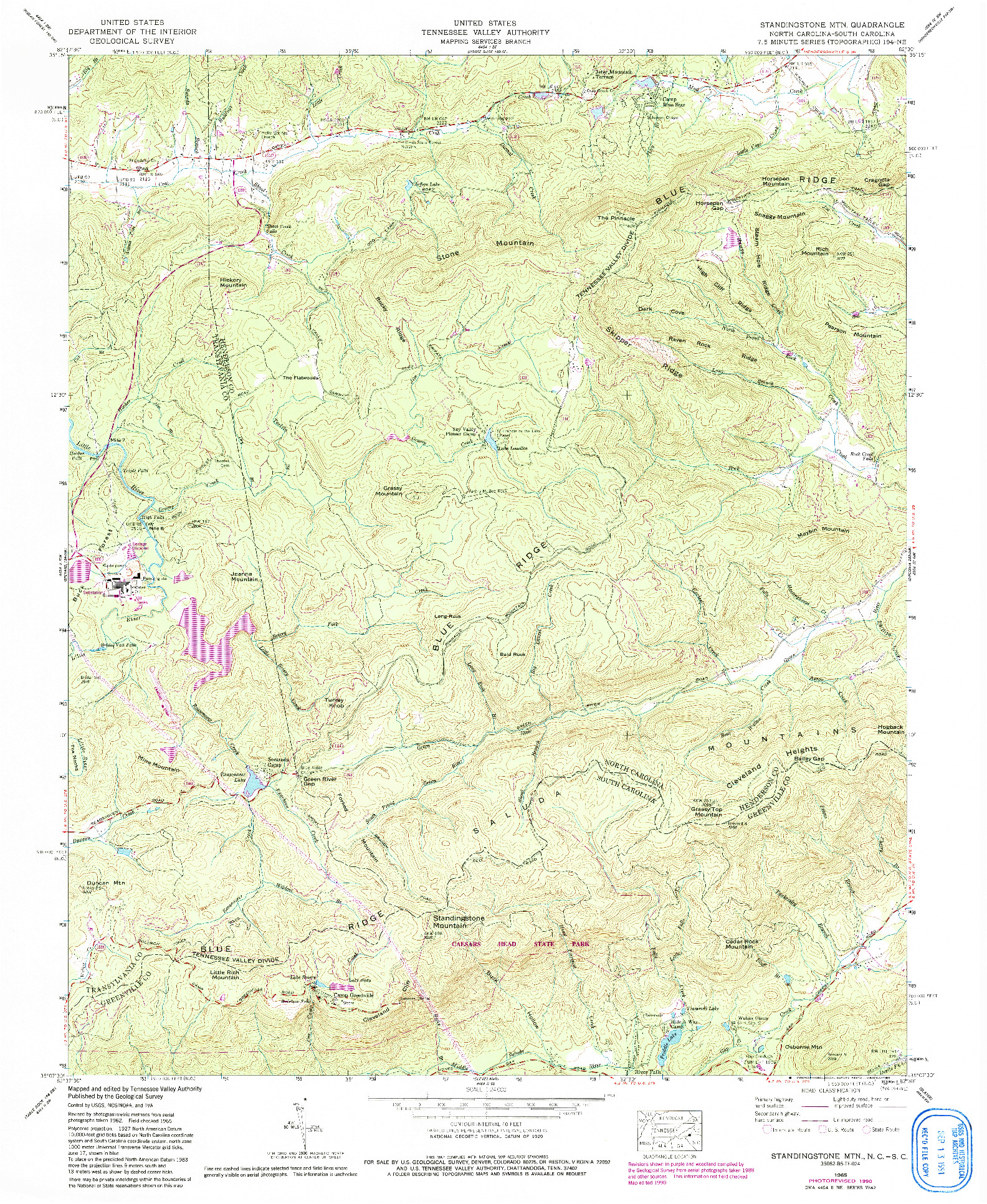 USGS 1:24000-SCALE QUADRANGLE FOR STANDINGSTONE MTN., NC 1965