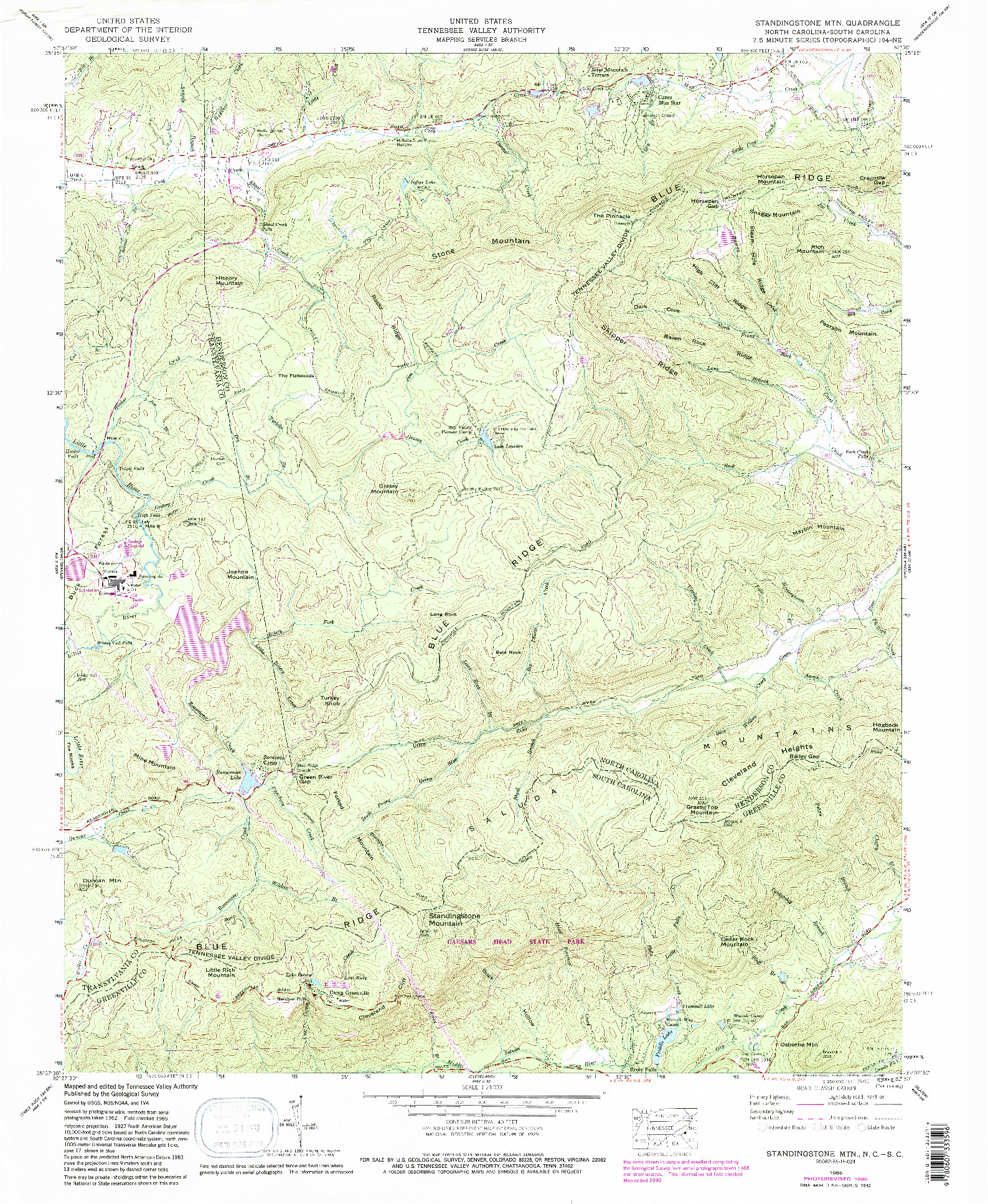 USGS 1:24000-SCALE QUADRANGLE FOR STANDINGSTONE MTN., NC 1965