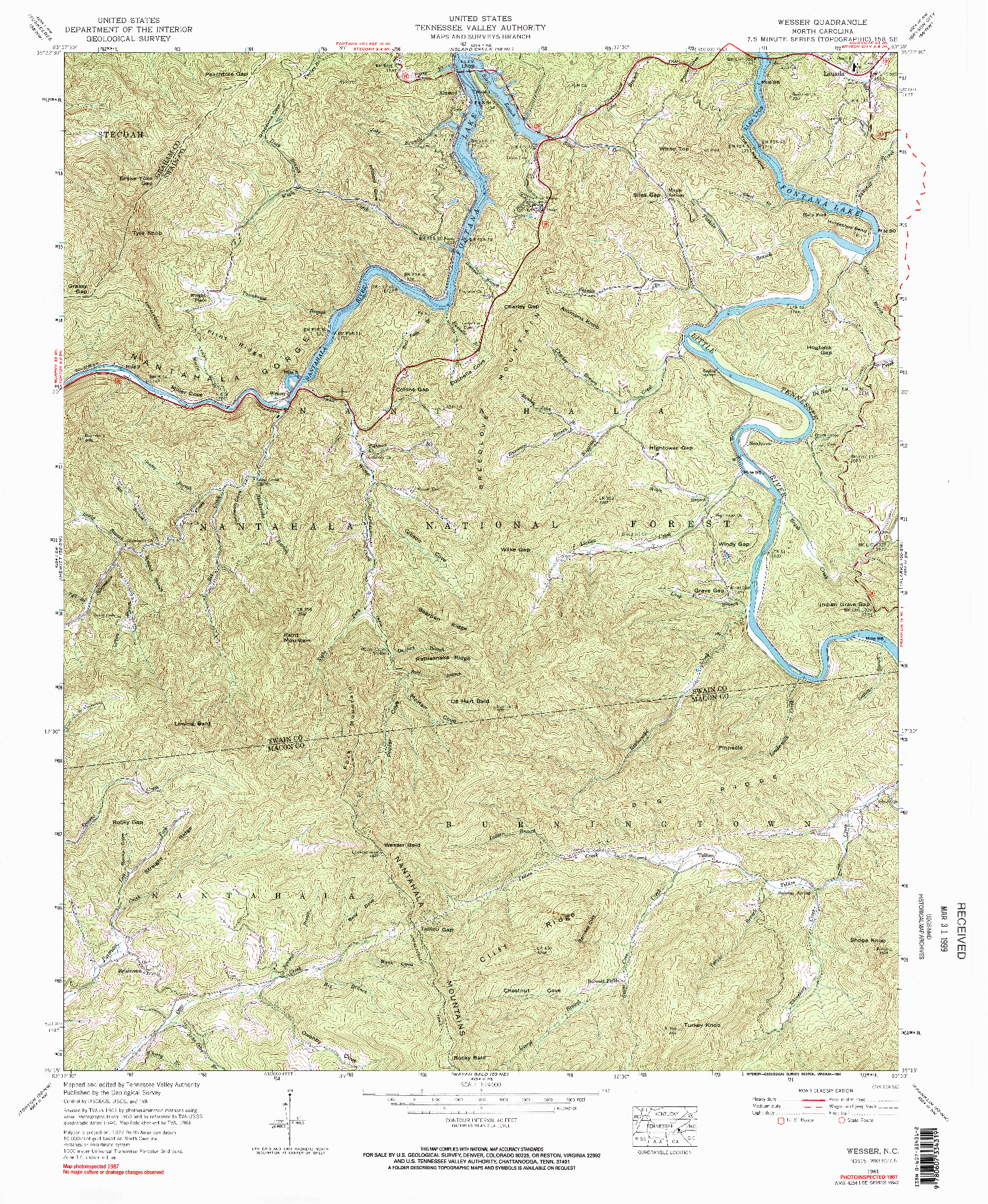 USGS 1:24000-SCALE QUADRANGLE FOR WESSER, NC 1961