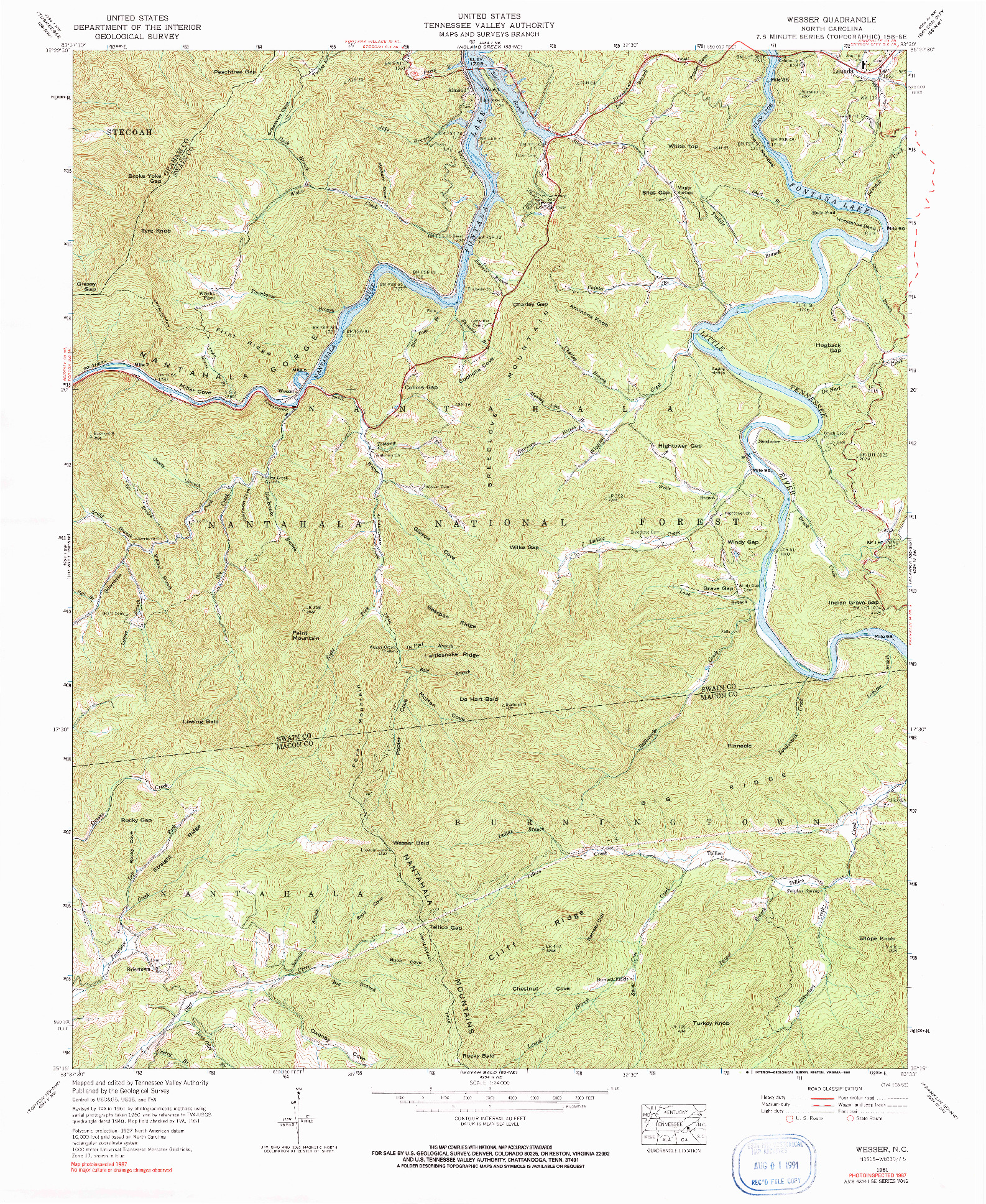 USGS 1:24000-SCALE QUADRANGLE FOR WESSER, NC 1961