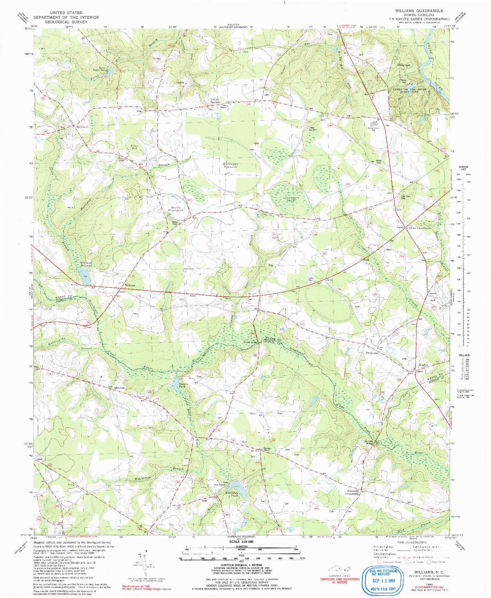 USGS 1:24000-SCALE QUADRANGLE FOR WILLIAMS, NC 1980