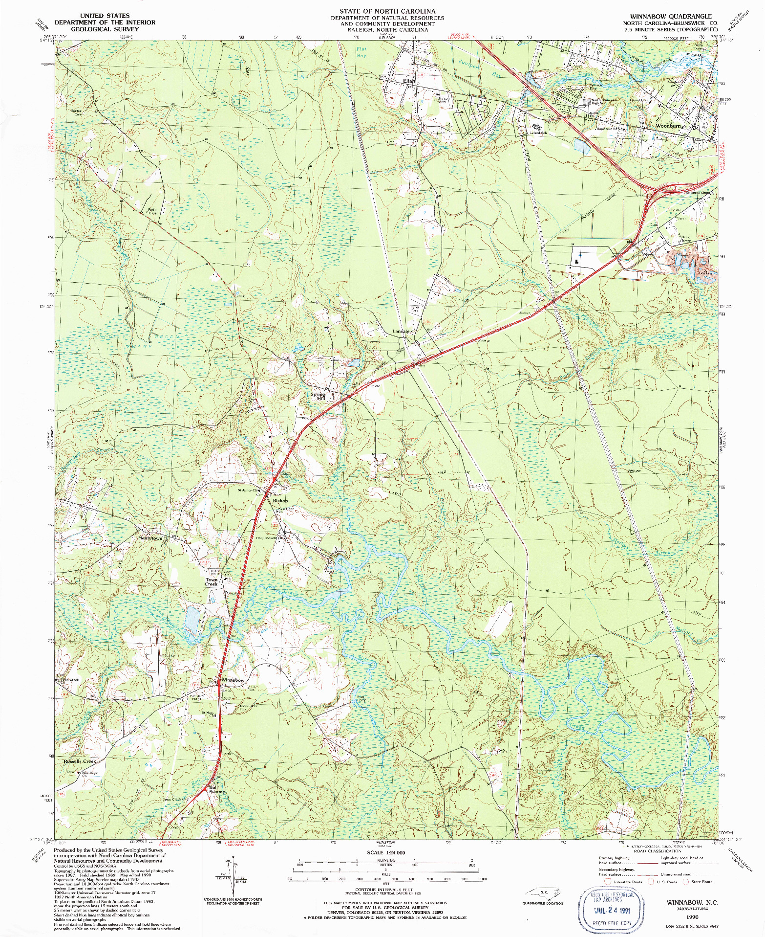 USGS 1:24000-SCALE QUADRANGLE FOR WINNABOW, NC 1990