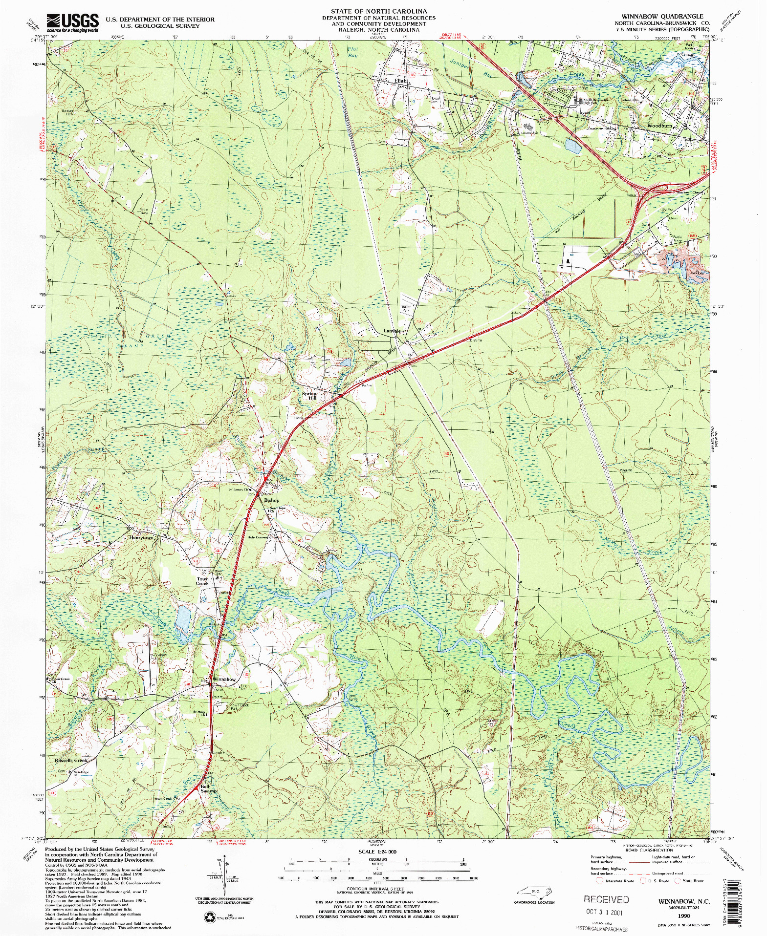 USGS 1:24000-SCALE QUADRANGLE FOR WINNABOW, NC 1990