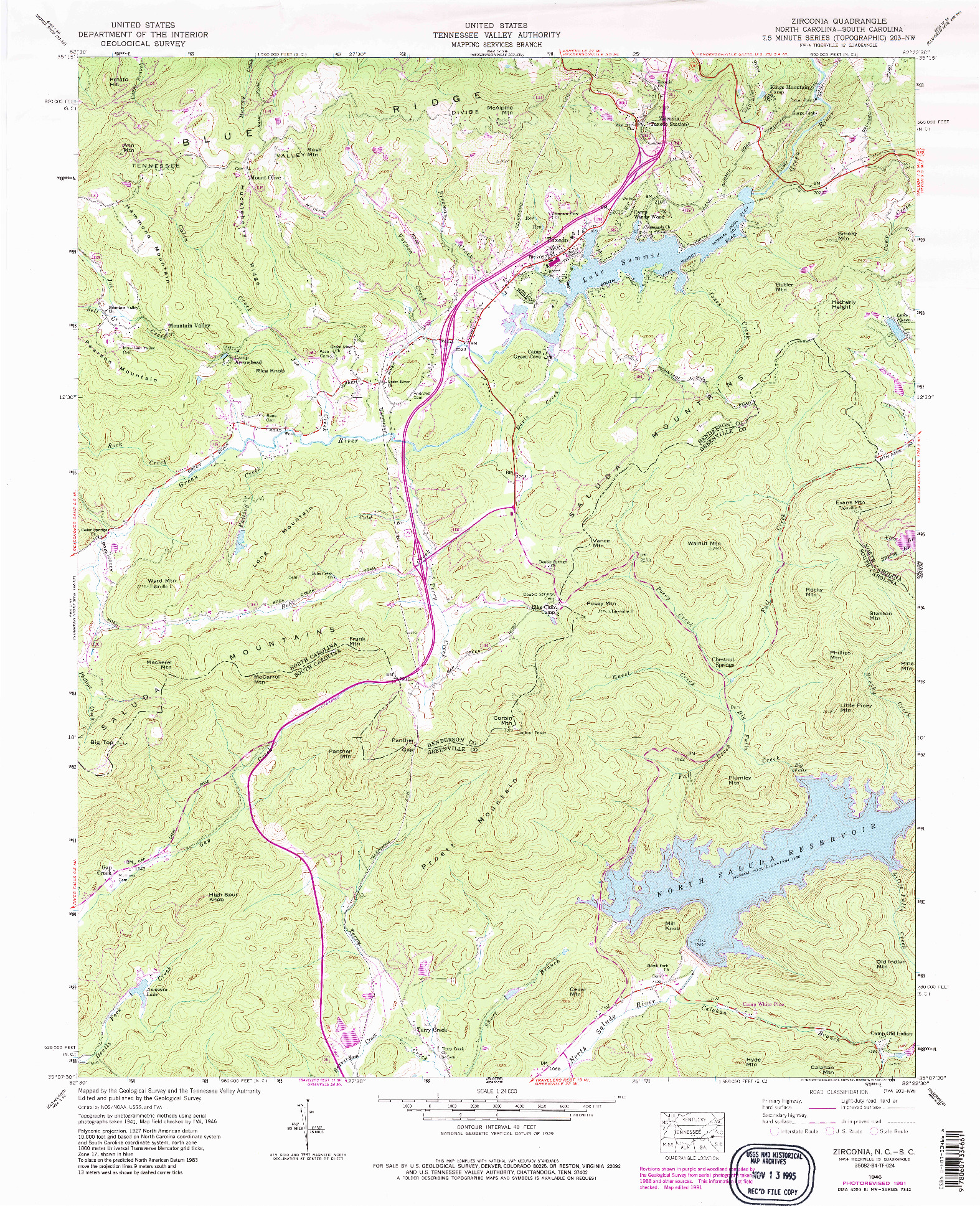 USGS 1:24000-SCALE QUADRANGLE FOR ZIRCONIA, NC 1946