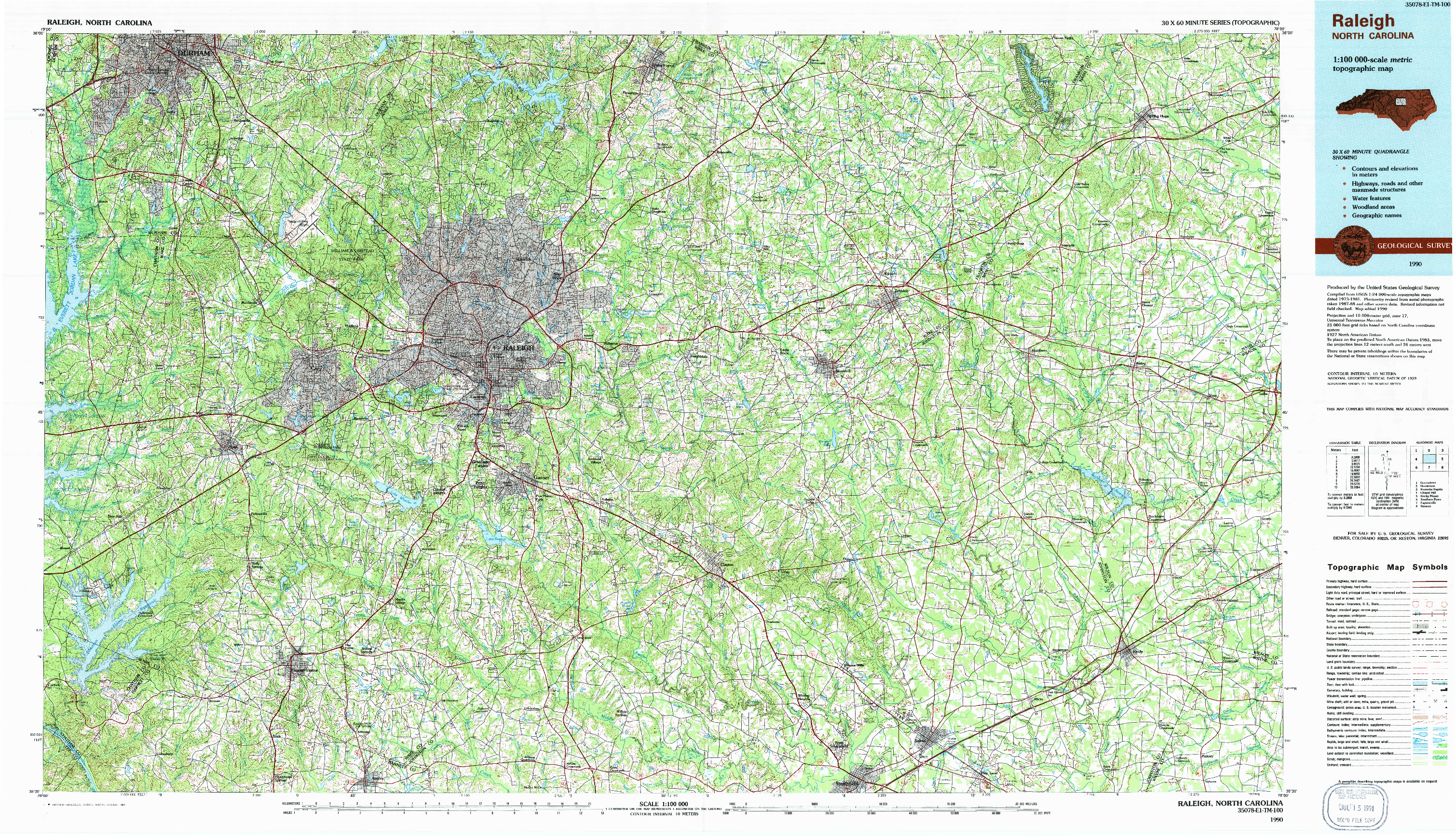 USGS 1:100000-SCALE QUADRANGLE FOR RALEIGH, NC 1990