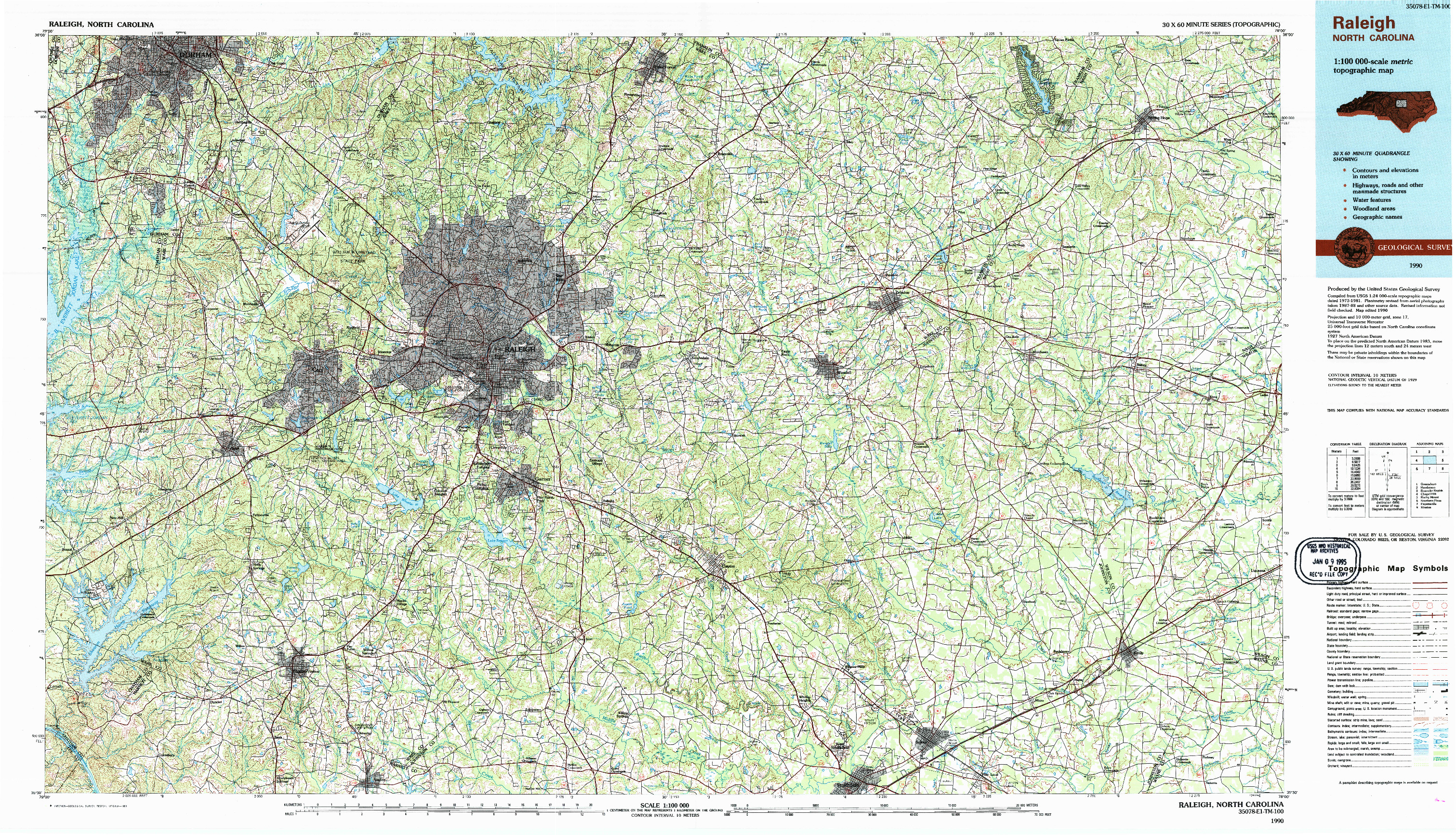 USGS 1:100000-SCALE QUADRANGLE FOR RALEIGH, NC 1990