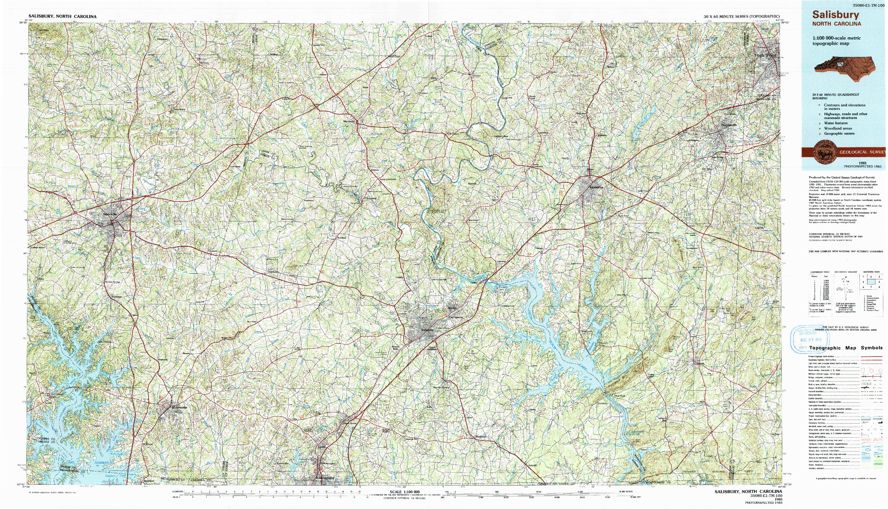 USGS 1:100000-SCALE QUADRANGLE FOR SALISBURY, NC 1985