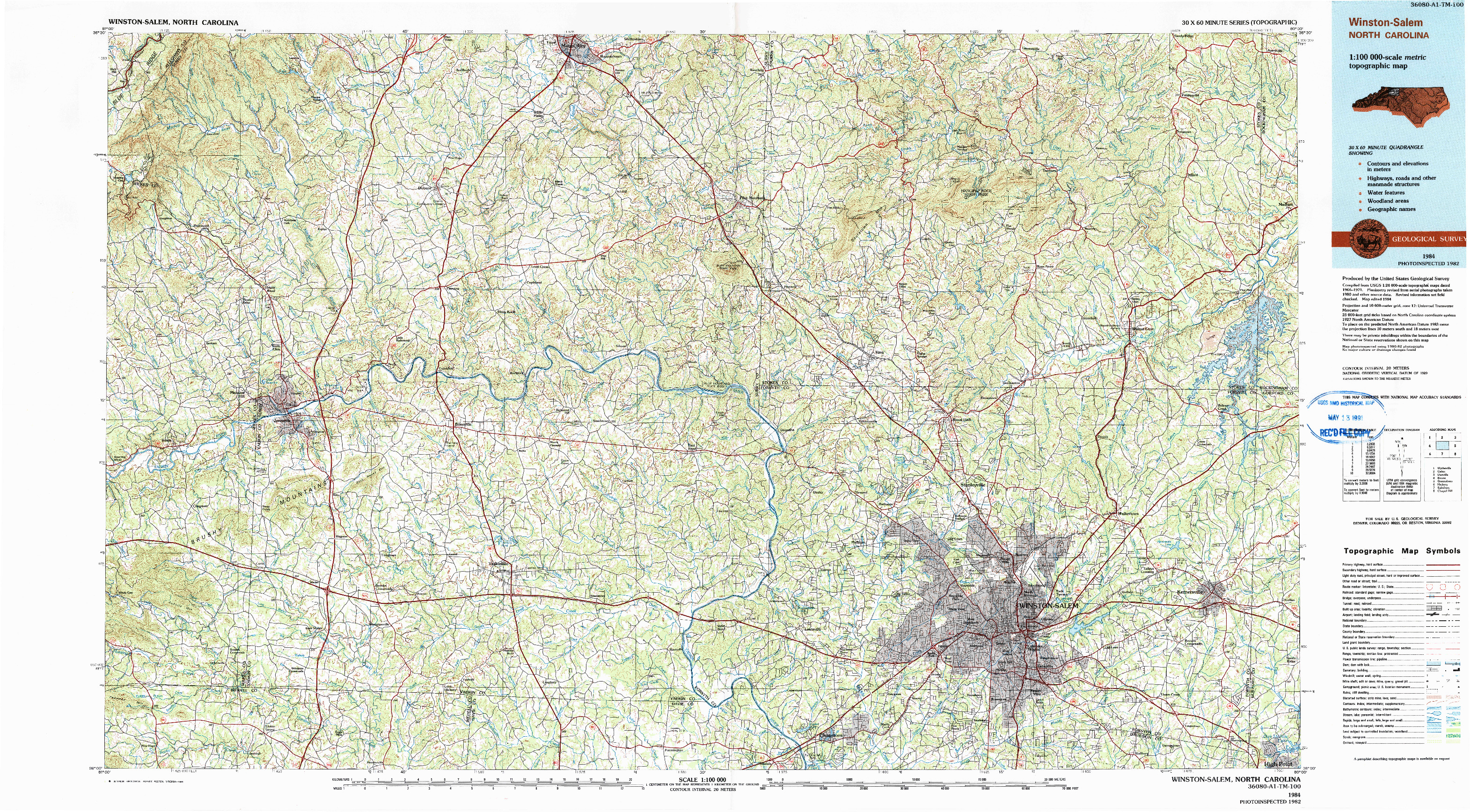 USGS 1:100000-SCALE QUADRANGLE FOR WINSTON-SALEM, NC 1984