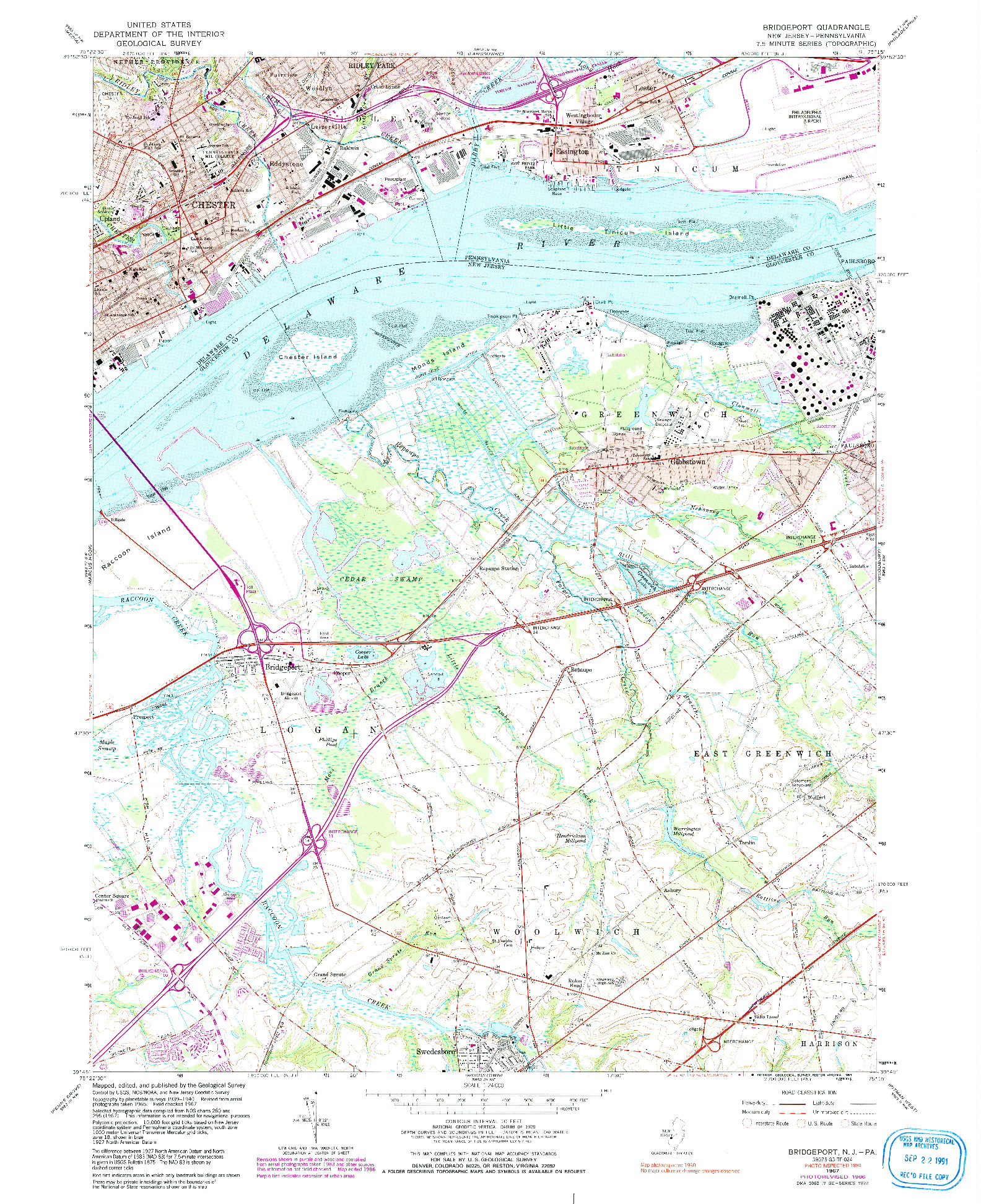 USGS 1:24000-SCALE QUADRANGLE FOR BRIDGEPORT, NJ 1967