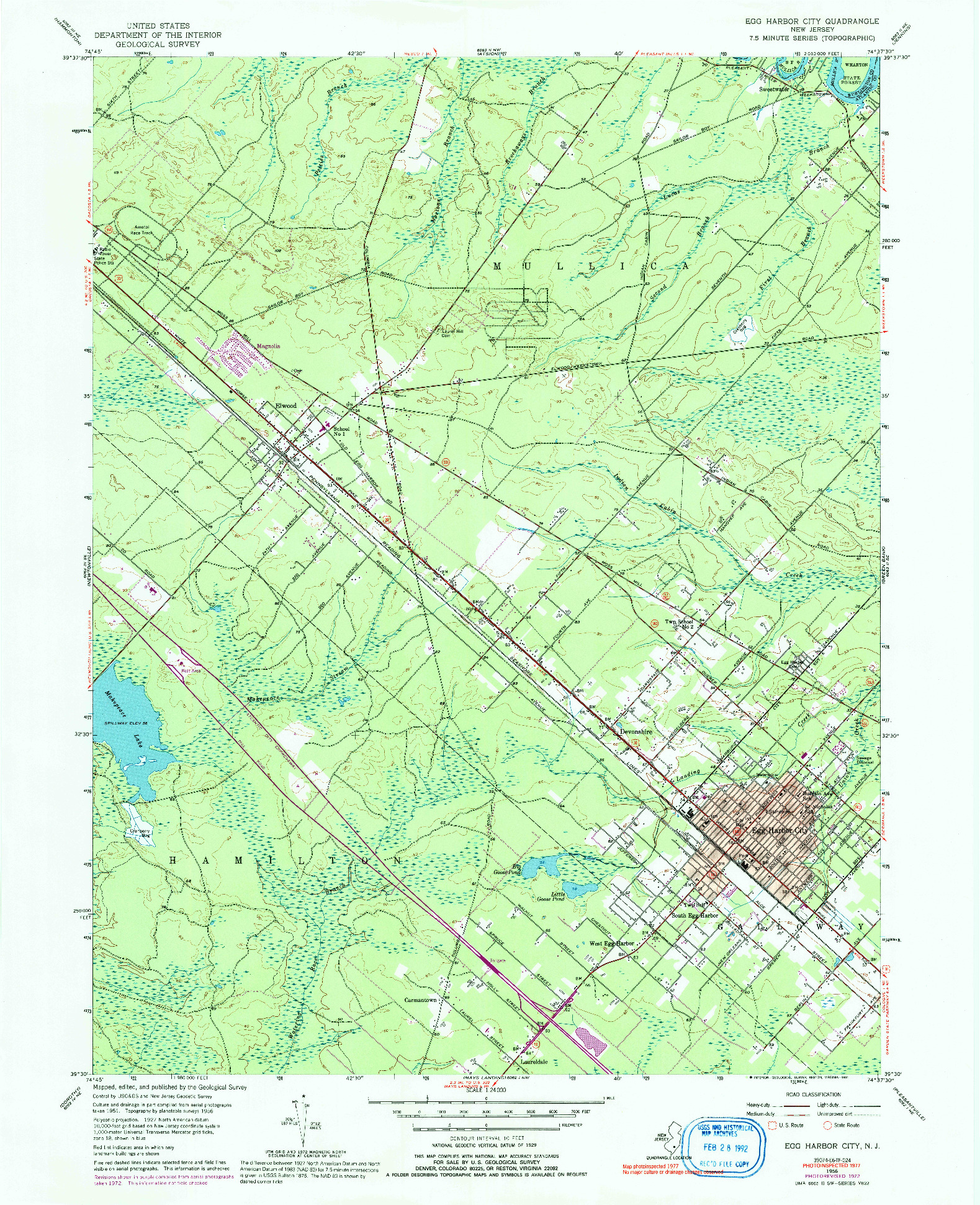 USGS 1:24000-SCALE QUADRANGLE FOR EGG HARBOR CITY, NJ 1956