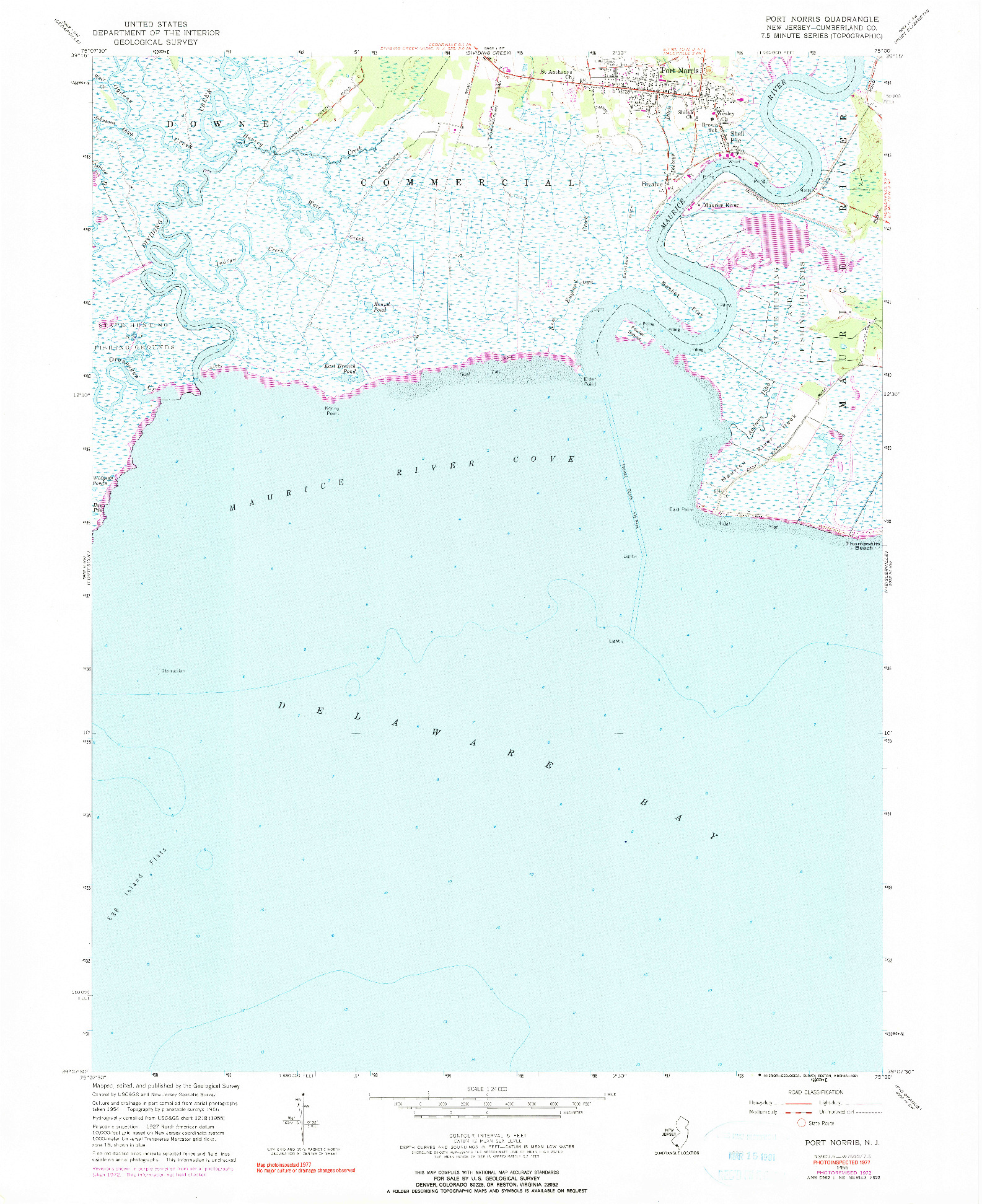 USGS 1:24000-SCALE QUADRANGLE FOR PORT NORRIS, NJ 1956