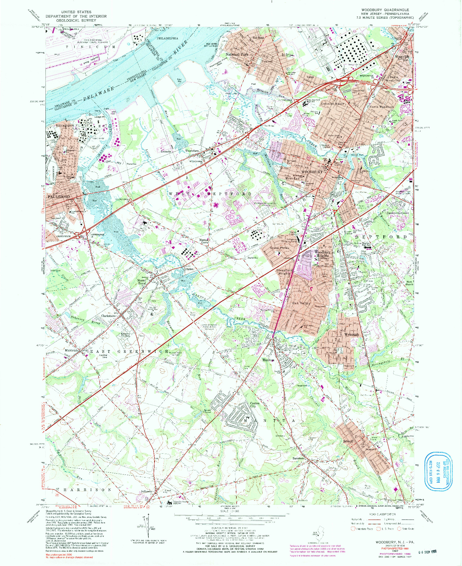 USGS 1:24000-SCALE QUADRANGLE FOR WOODBURY, NJ 1967