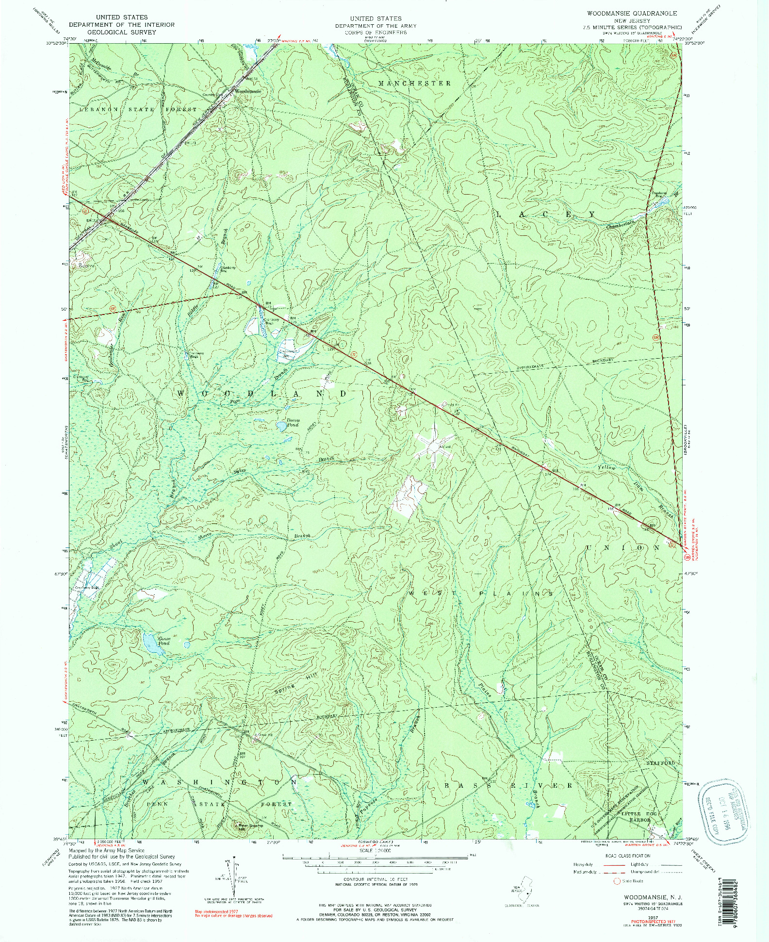 USGS 1:24000-SCALE QUADRANGLE FOR WOODMANSIE, NJ 1957