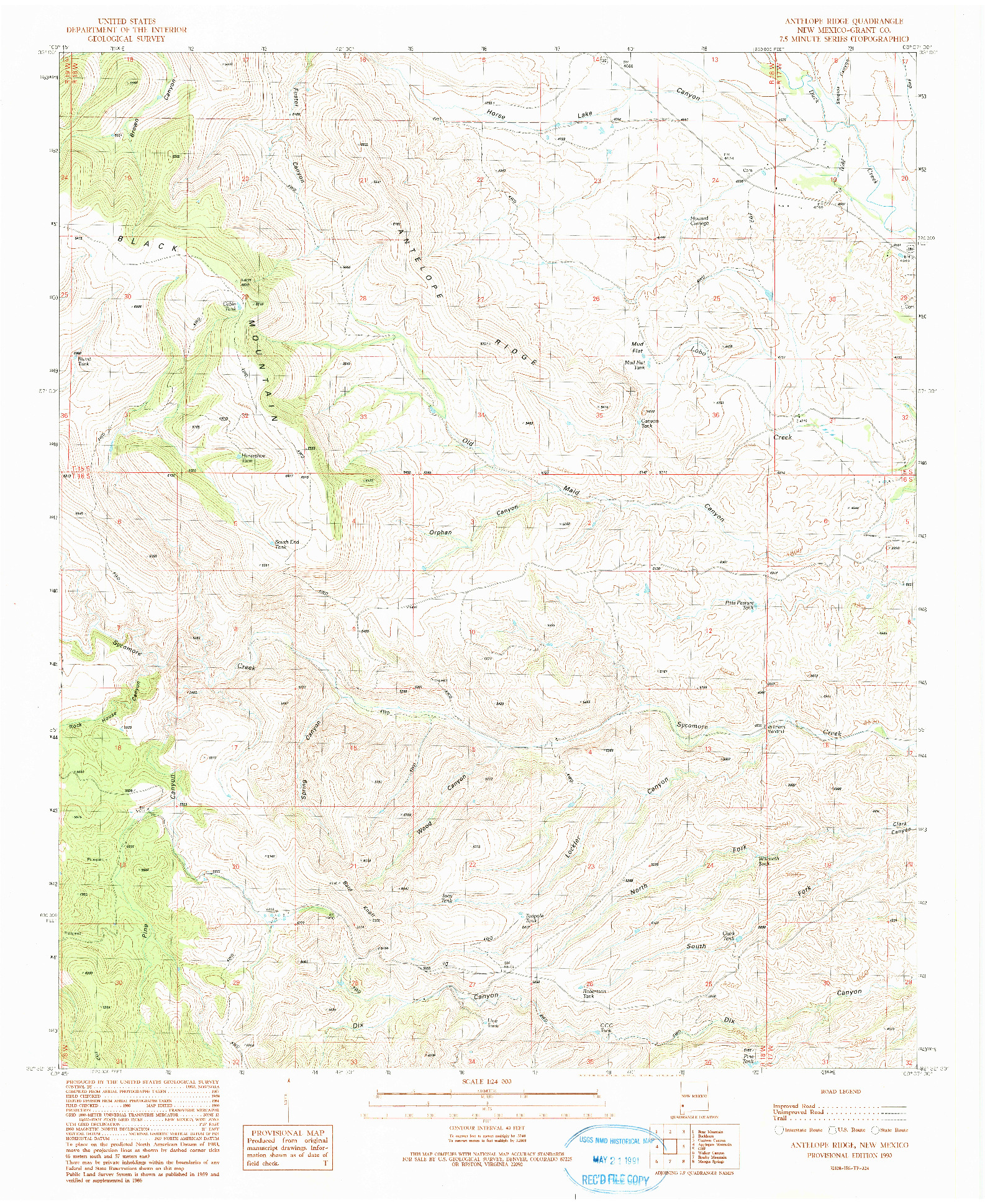 USGS 1:24000-SCALE QUADRANGLE FOR ANTELOPE RIDGE, NM 1990