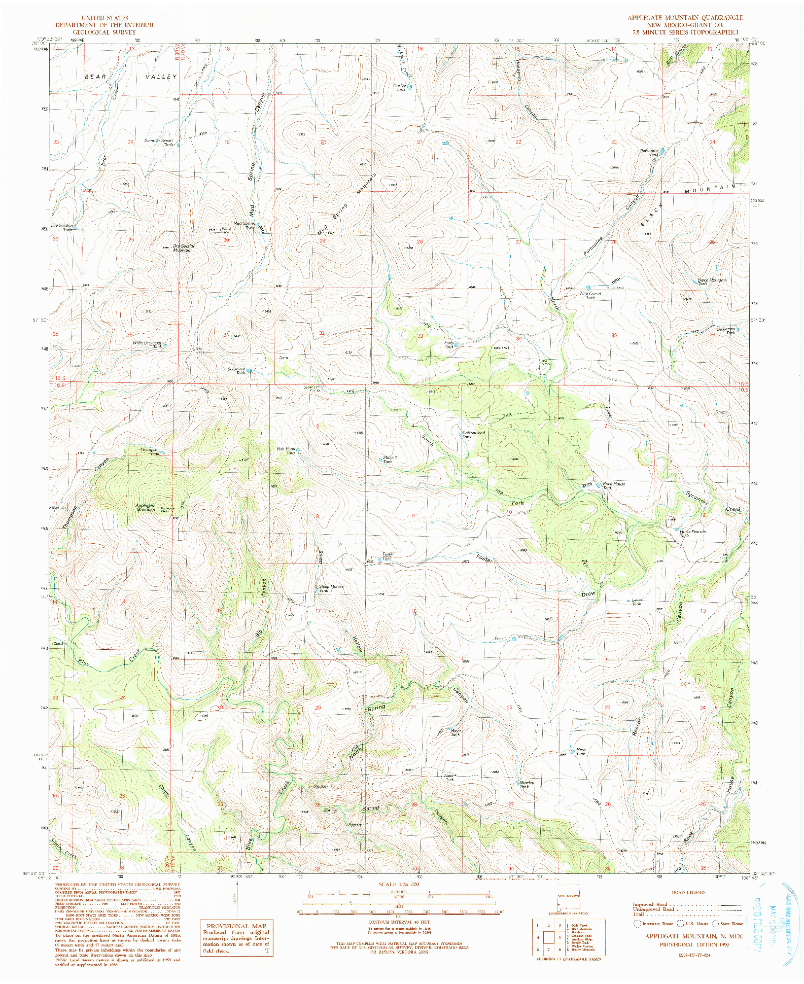 USGS 1:24000-SCALE QUADRANGLE FOR APPLEGATE MOUNTAIN, NM 1990
