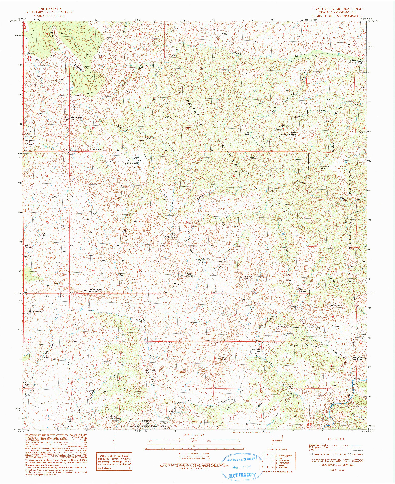 USGS 1:24000-SCALE QUADRANGLE FOR BRUSHY MOUNTAIN, NM 1990