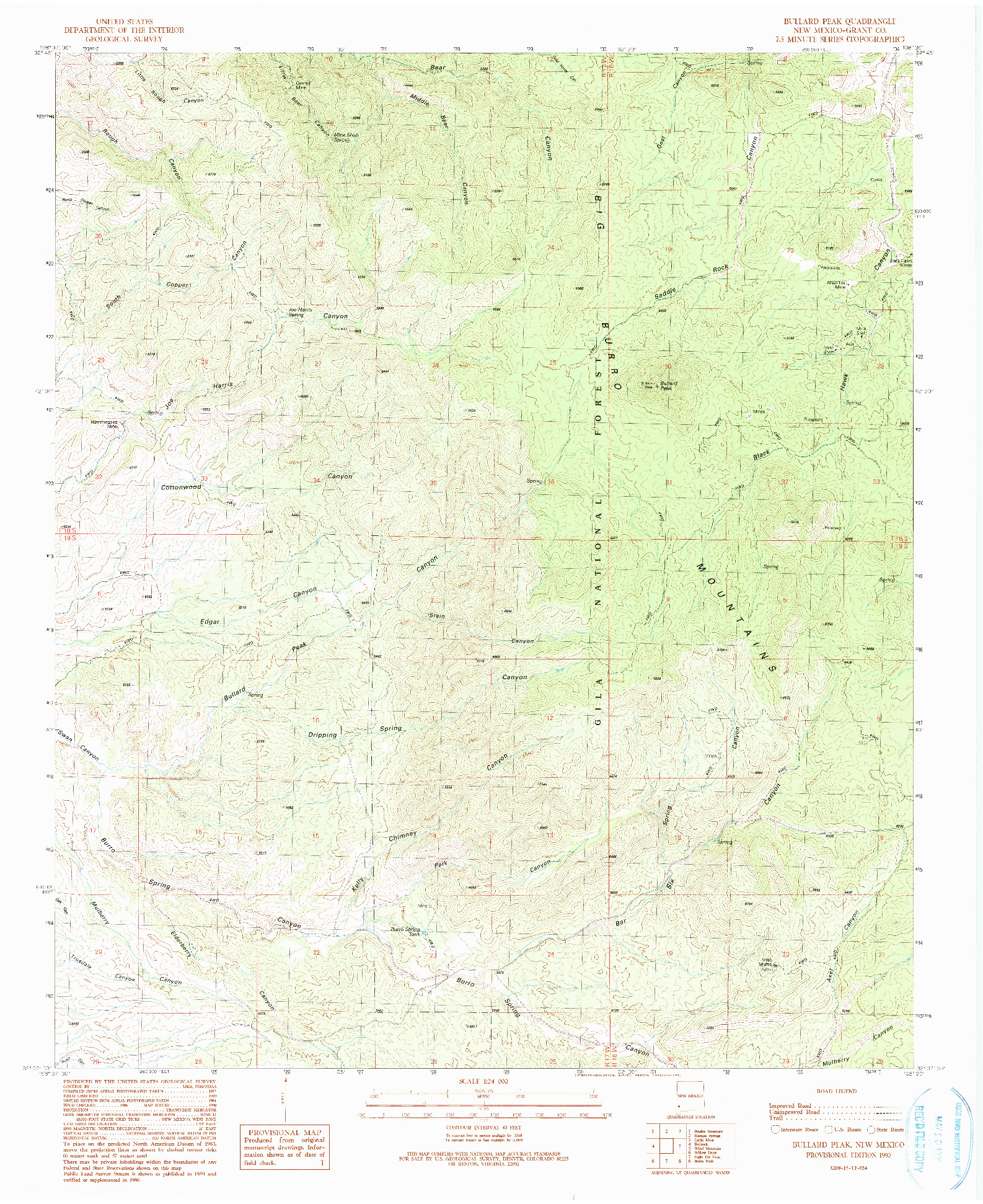 USGS 1:24000-SCALE QUADRANGLE FOR BULLARD PEAK, NM 1990