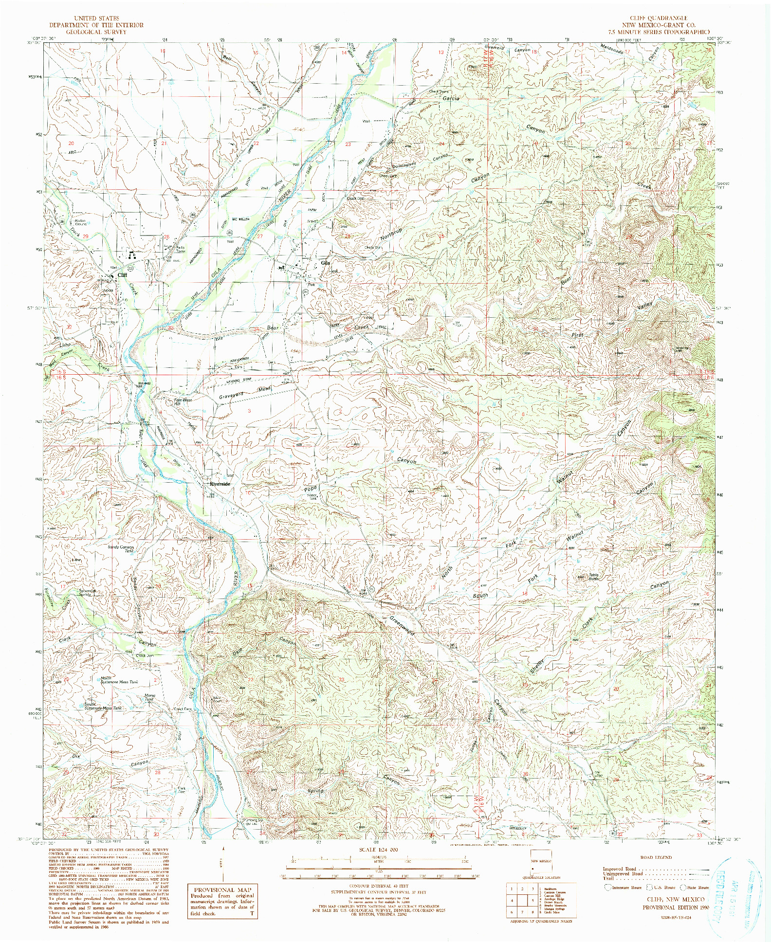 USGS 1:24000-SCALE QUADRANGLE FOR CLIFF, NM 1990