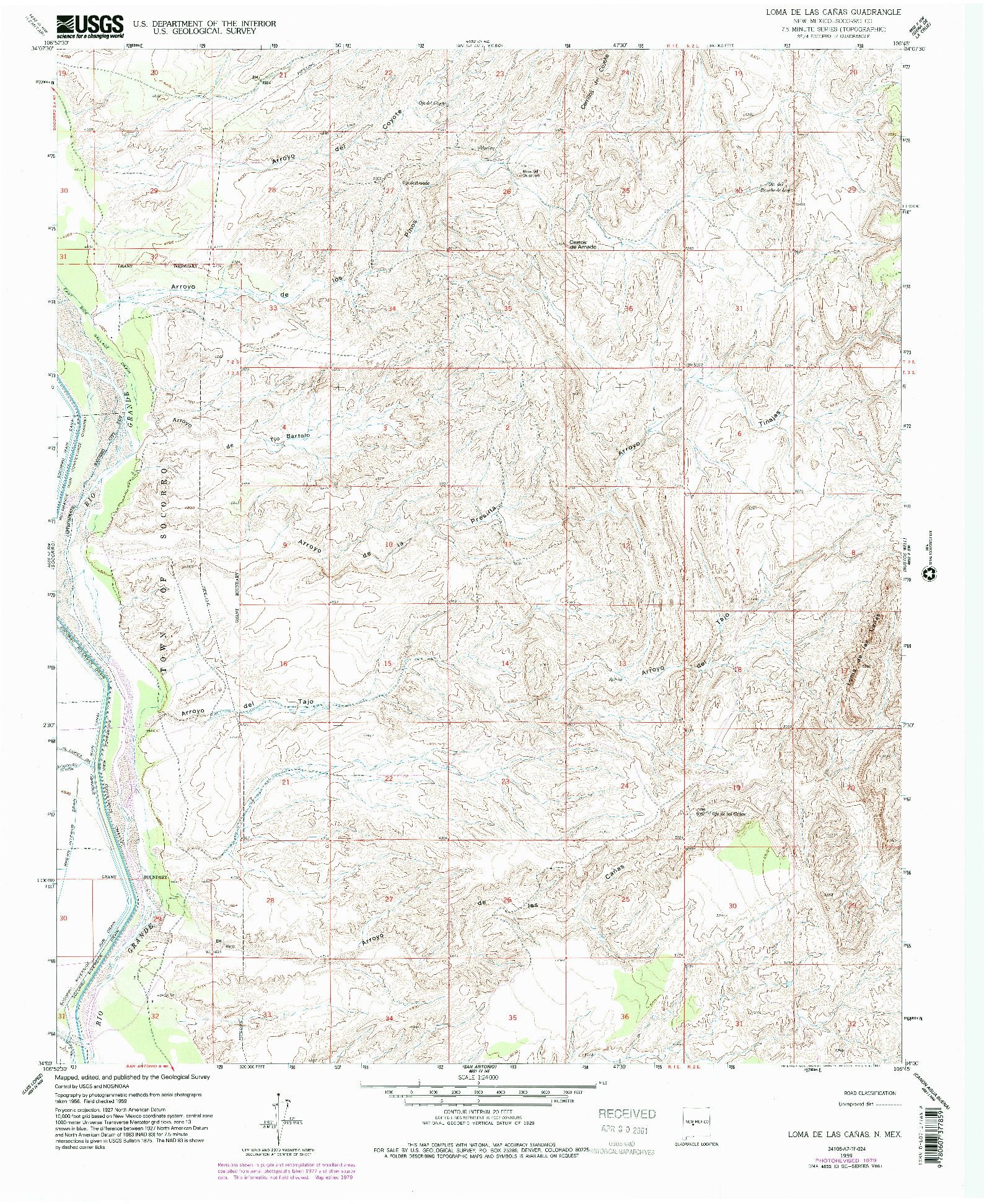 USGS 1:24000-SCALE QUADRANGLE FOR LOMA DE LAS CANAS, NM 1959