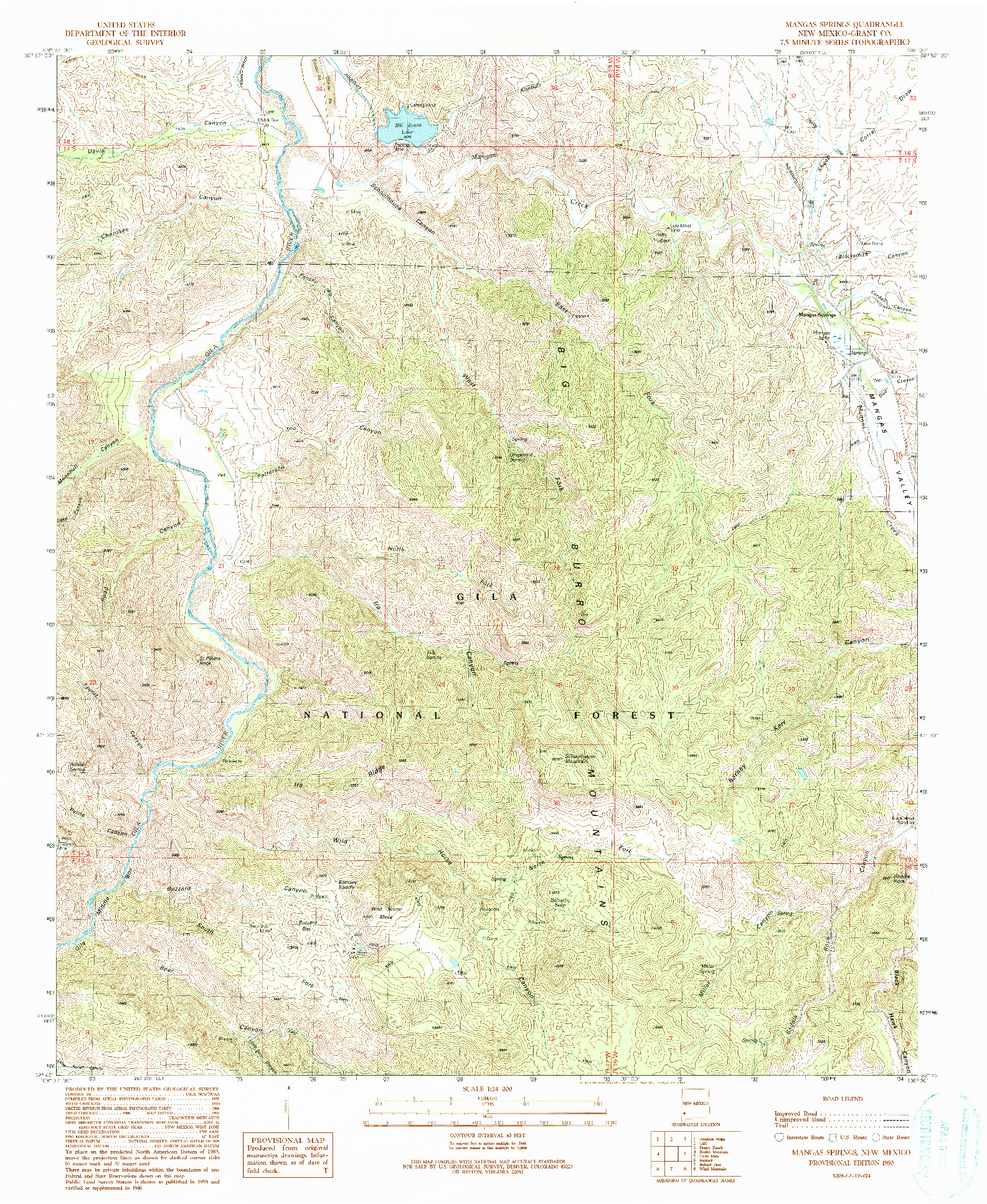 USGS 1:24000-SCALE QUADRANGLE FOR MANGAS SPRINGS, NM 1990