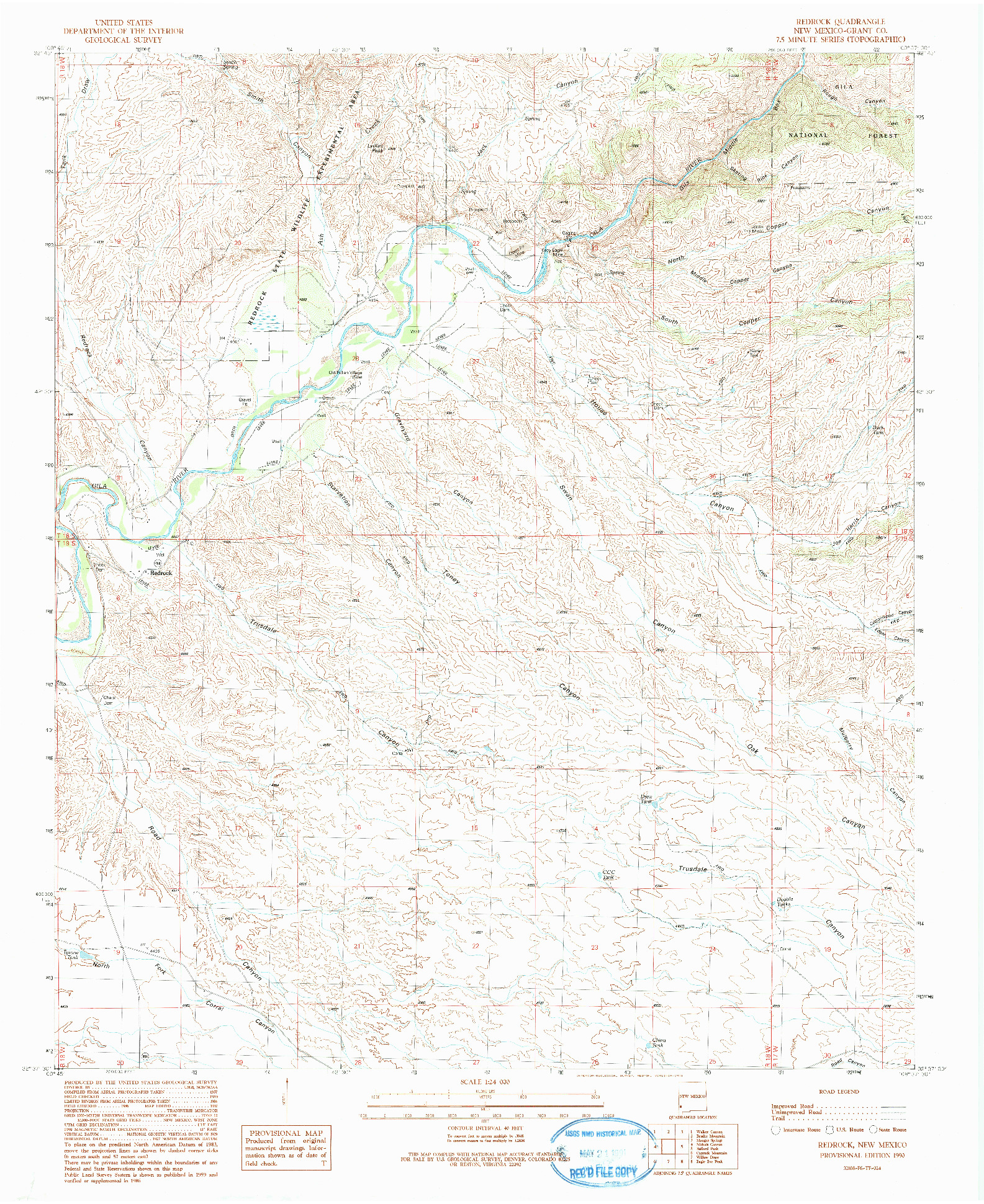 USGS 1:24000-SCALE QUADRANGLE FOR REDROCK, NM 1990