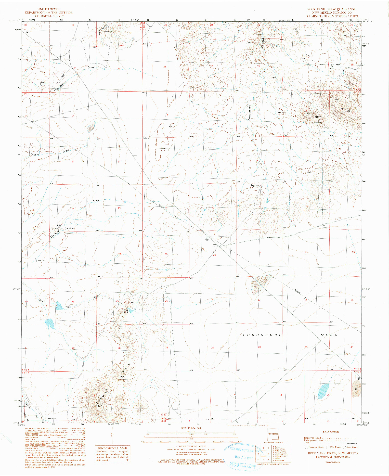 USGS 1:24000-SCALE QUADRANGLE FOR ROCK TANK DRAW, NM 1990