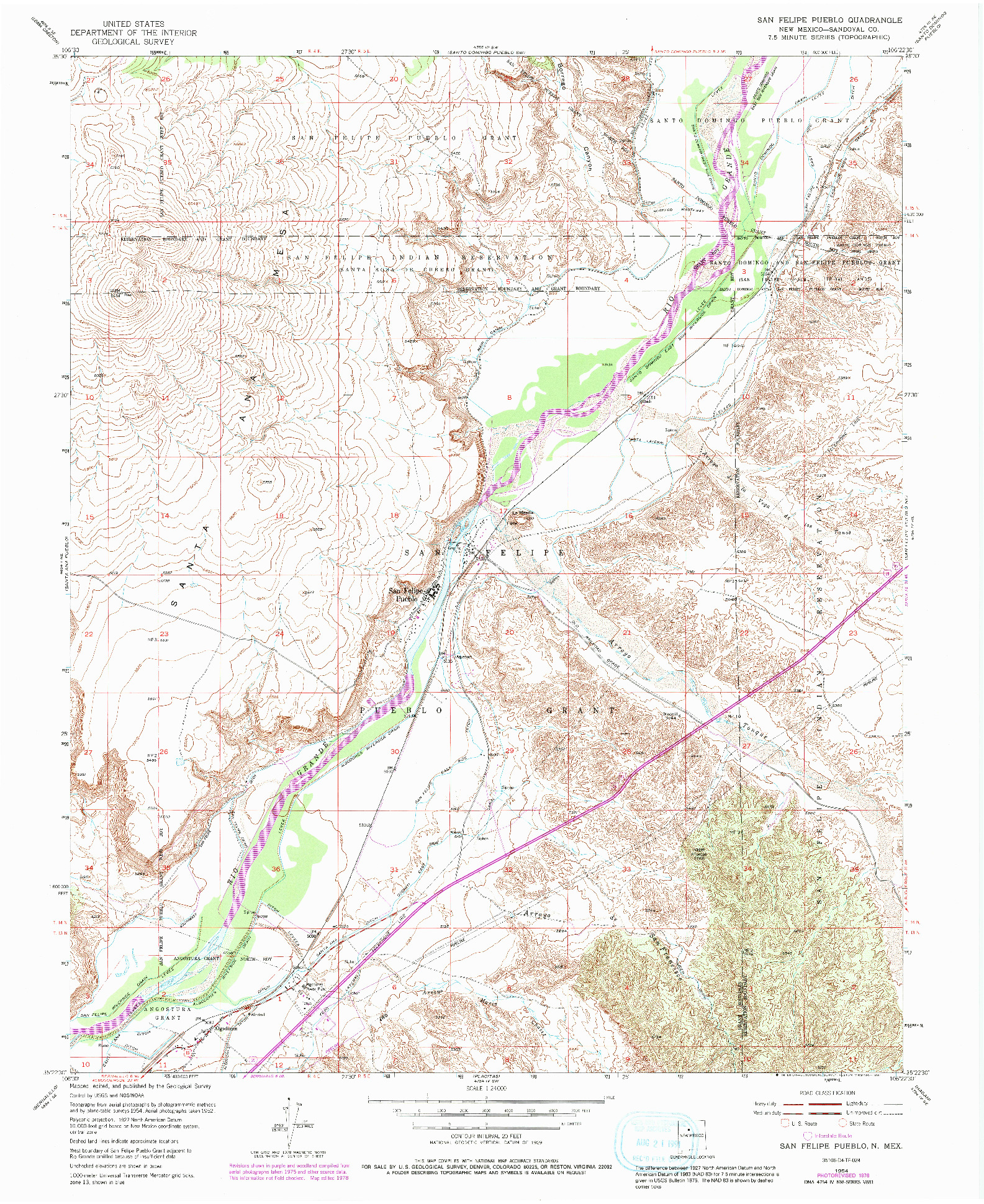 USGS 1:24000-SCALE QUADRANGLE FOR SAN FELIPE PUEBLO, NM 1954