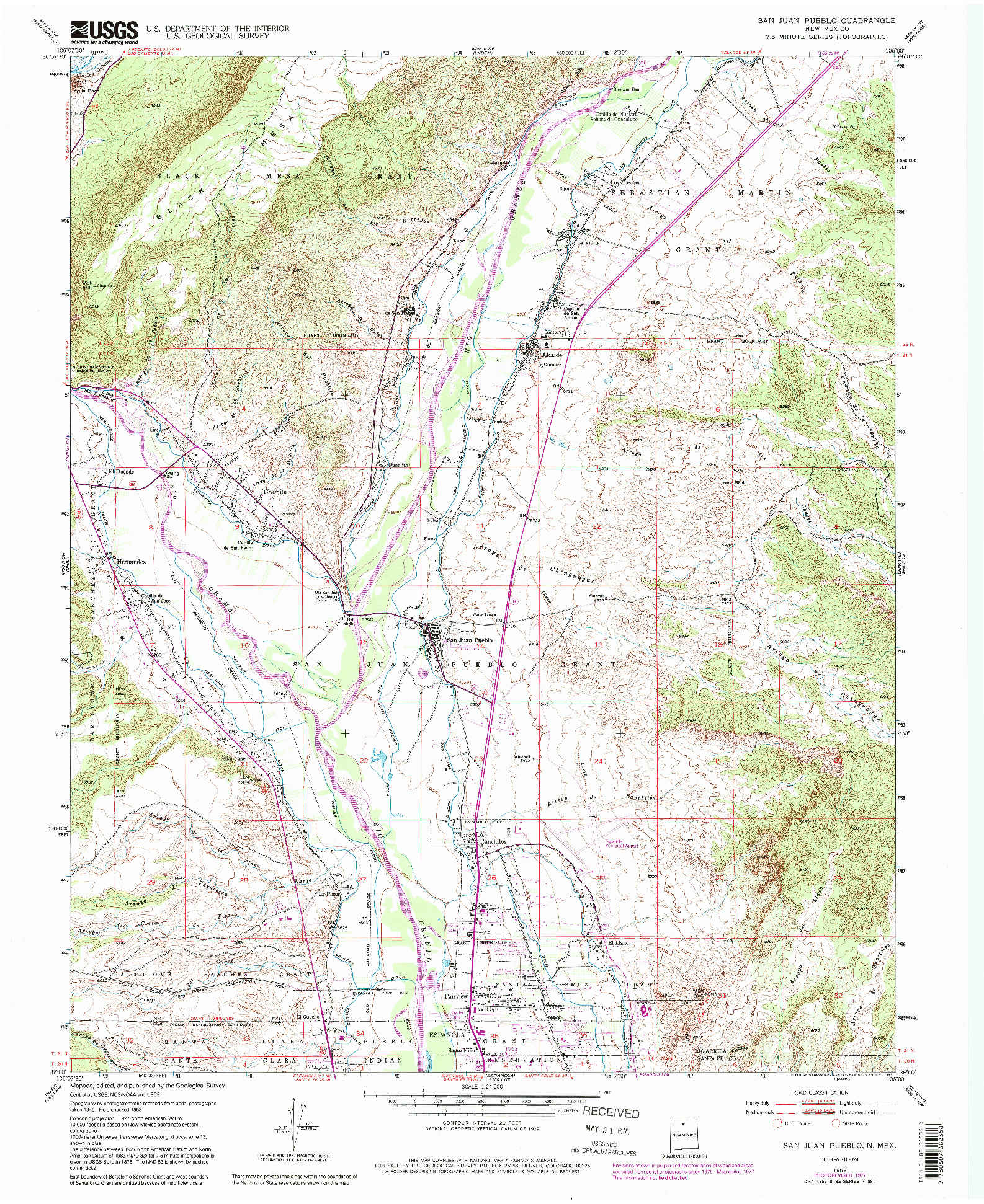 USGS 1:24000-SCALE QUADRANGLE FOR SAN JUAN PUEBLO, NM 1953