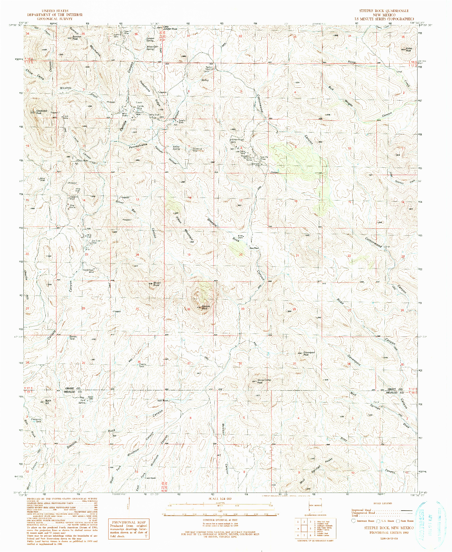 USGS 1:24000-SCALE QUADRANGLE FOR STEEPLE ROCK, NM 1990