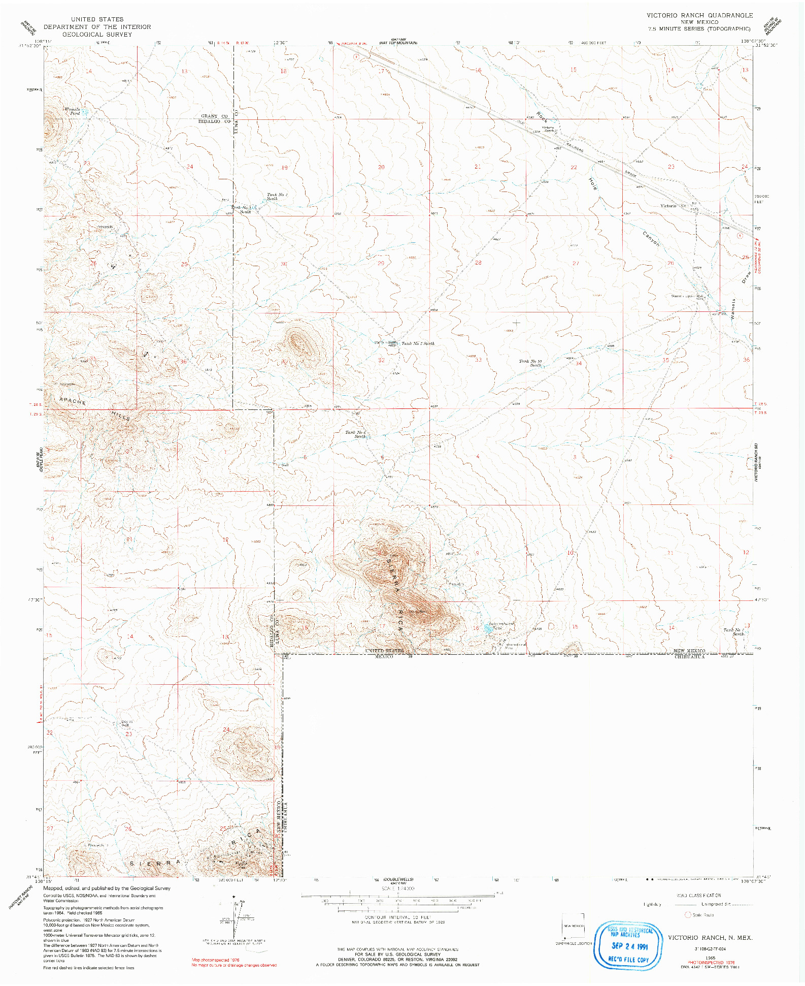 USGS 1:24000-SCALE QUADRANGLE FOR VICTORIO RANCH, NM 1965