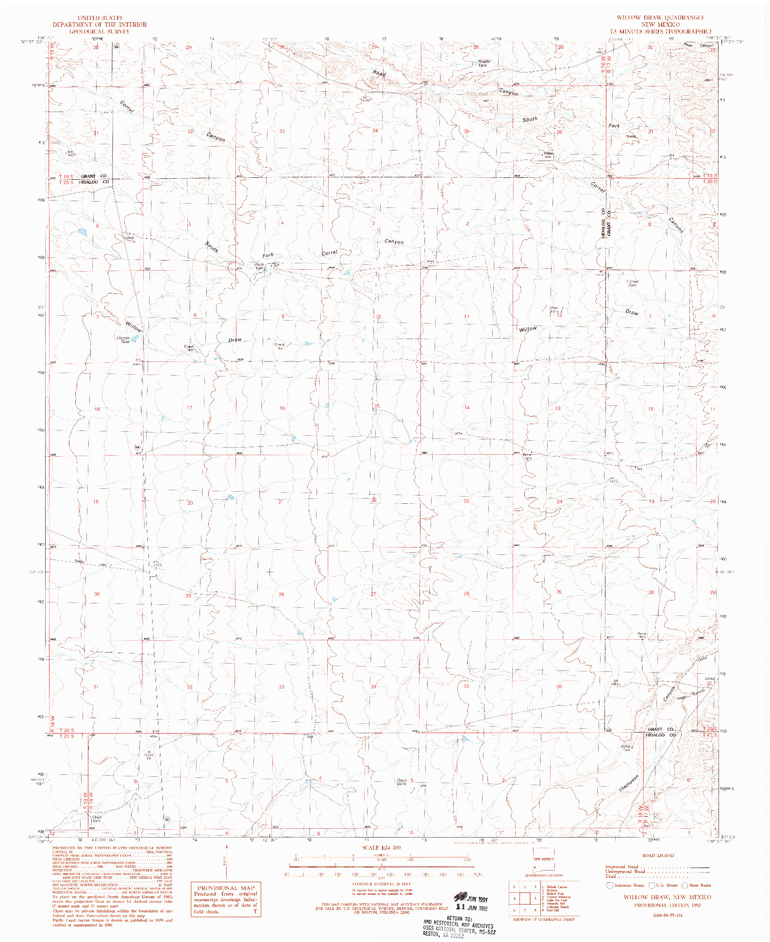 USGS 1:24000-SCALE QUADRANGLE FOR WILLOW DRAW, NM 1990